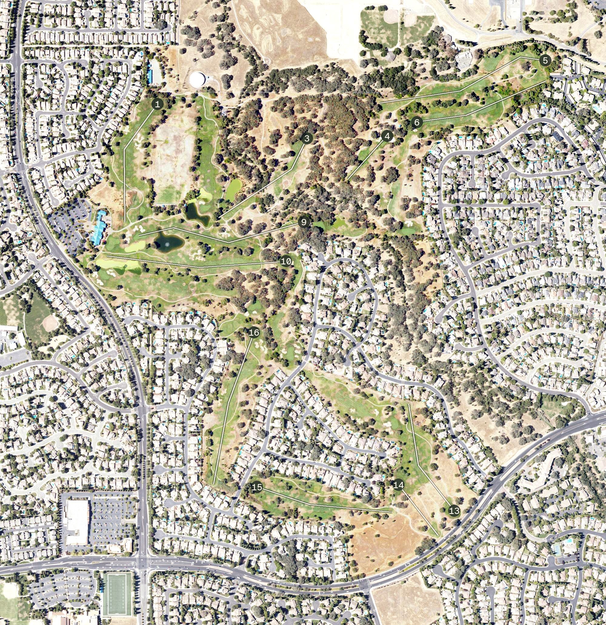 Aerial view of Woodcreek Oaks Golf Course, CA