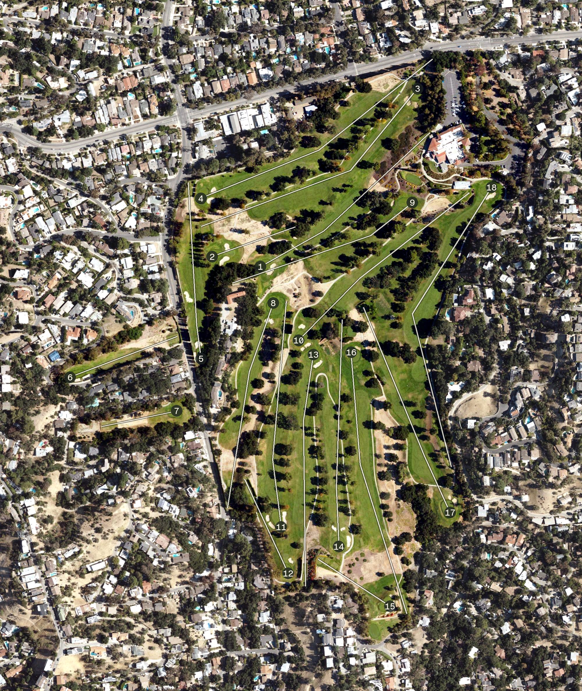 Aerial view of Woodland Hills Country Club, CA
