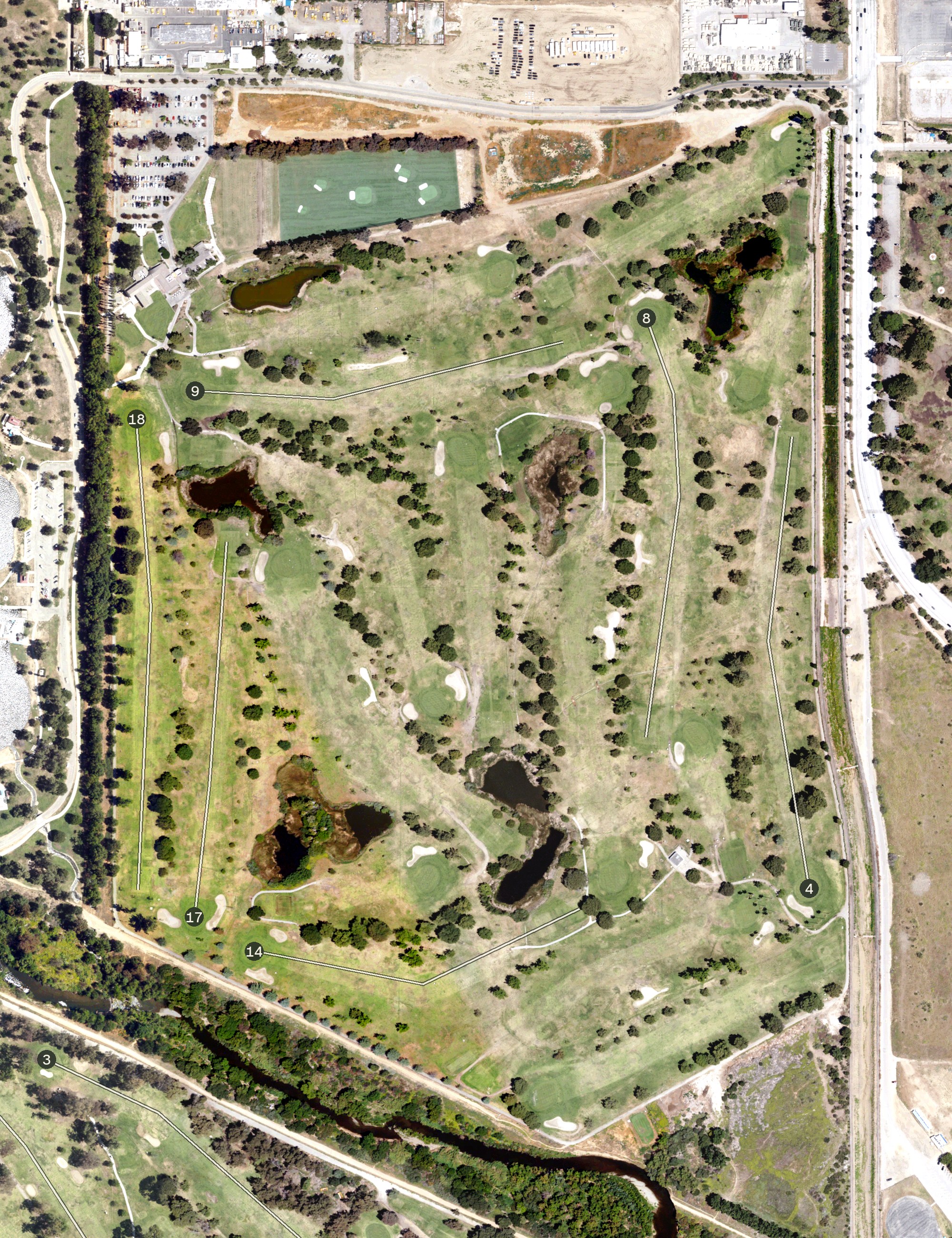 Aerial view of Woodley Lakes Municipal Golf Course, CA