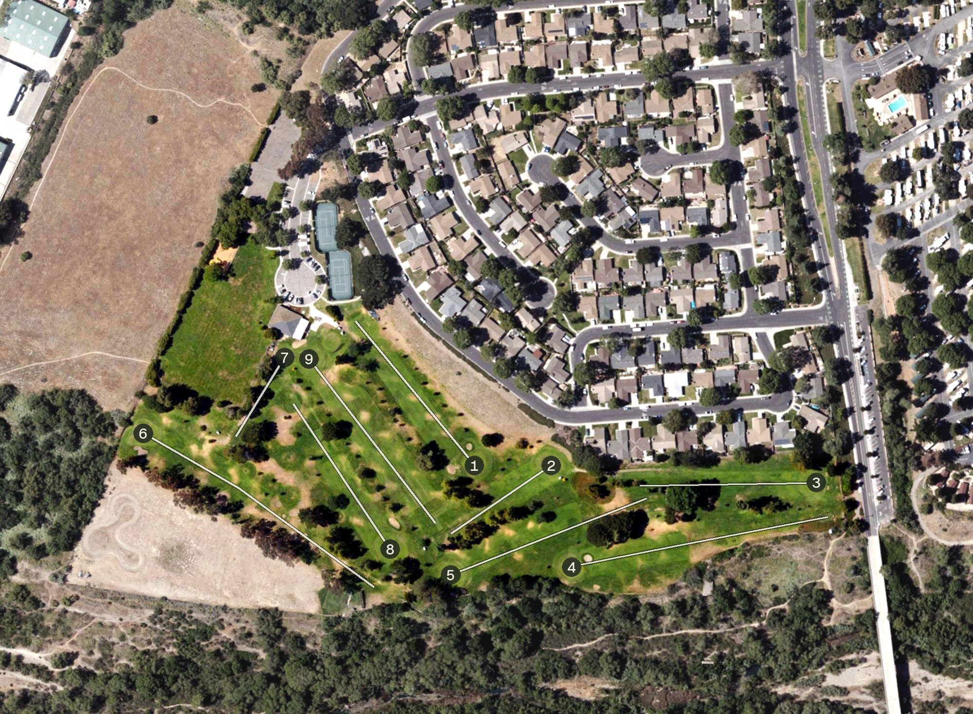 Aerial view of Zaca Creek Golf Course, CA