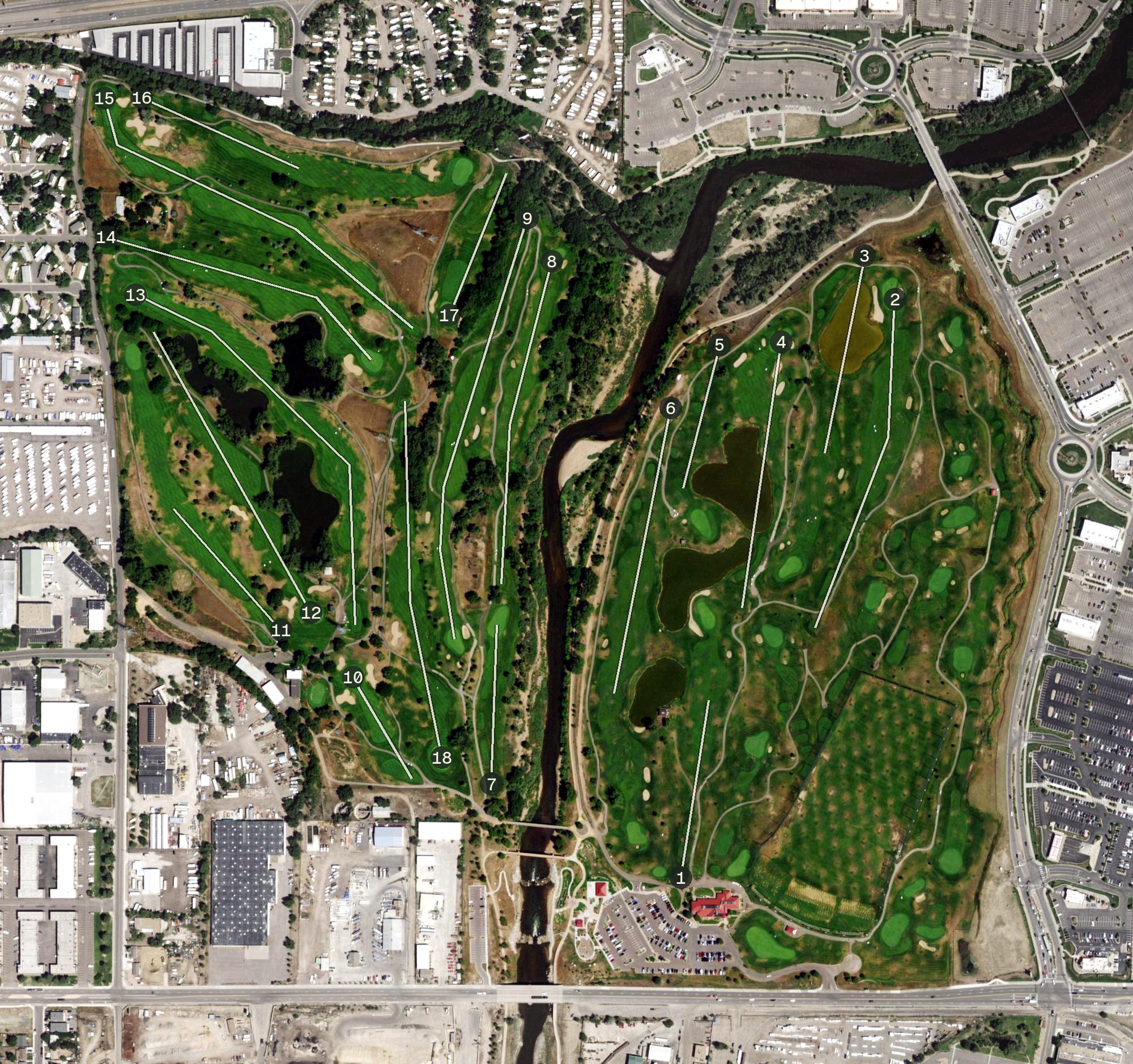 Aerial view of Broken Tee Golf Course, CO