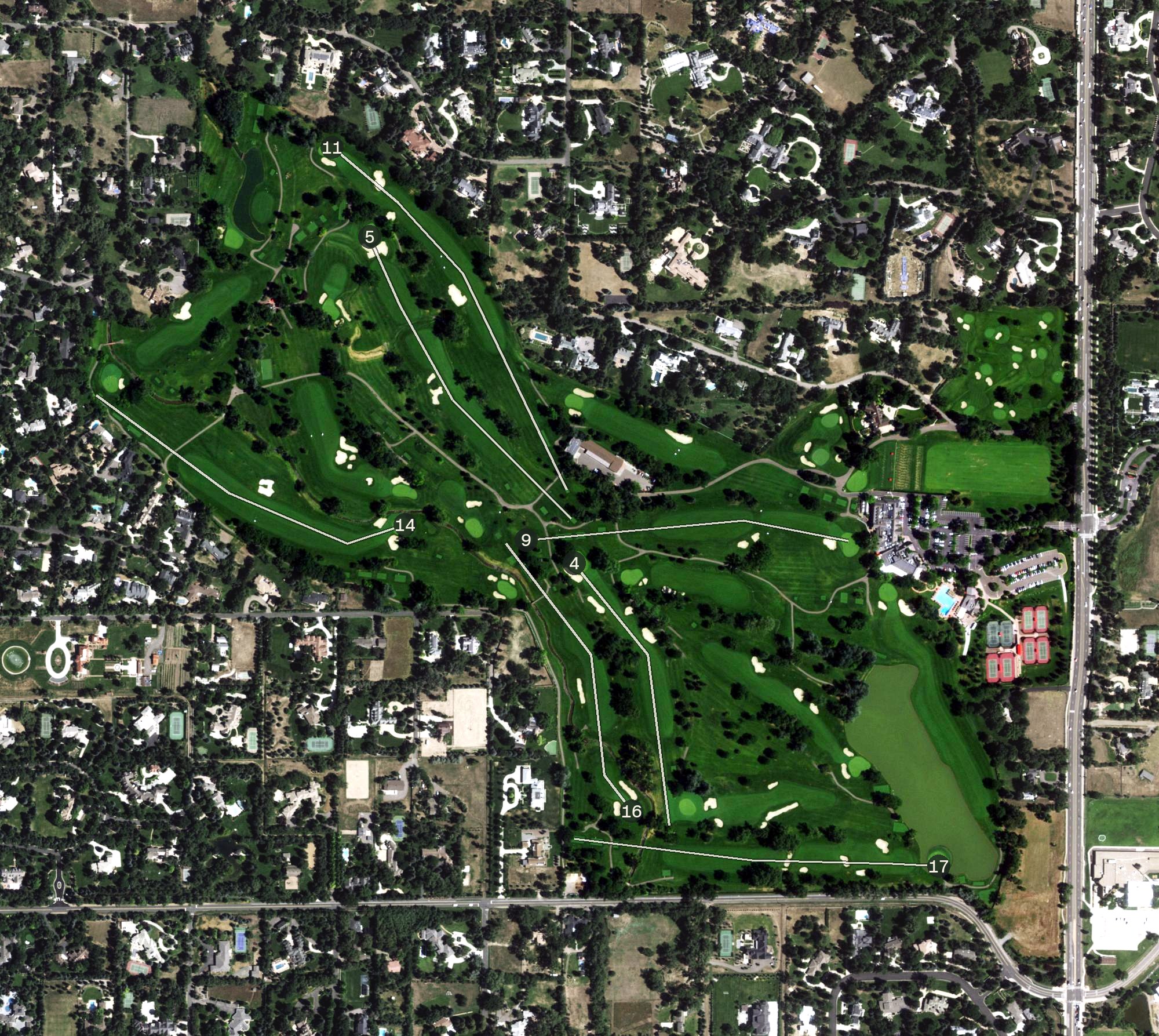 Aerial view of Cherry Hills Country Club, CO