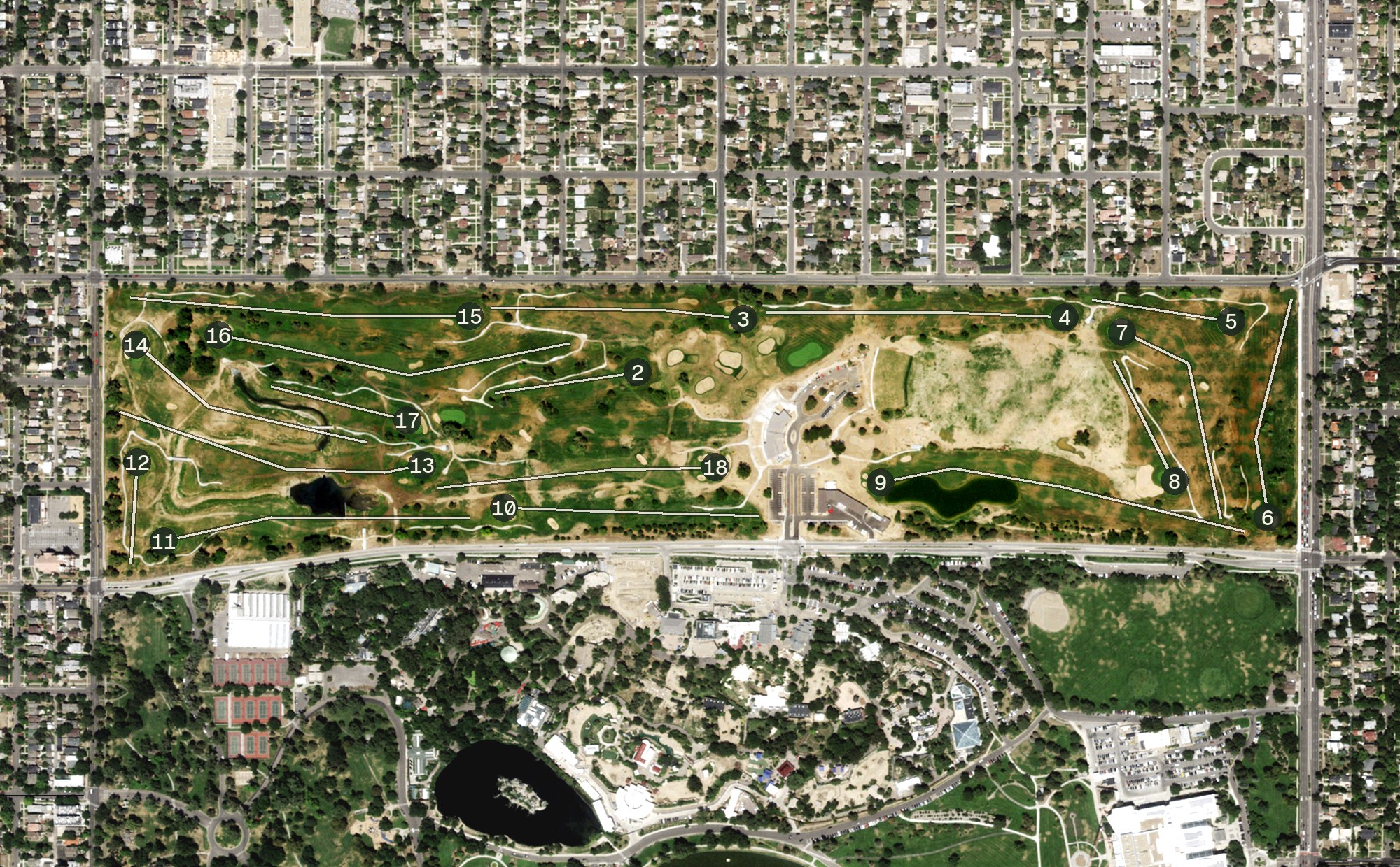 Aerial view of City Park Golf Course, CO