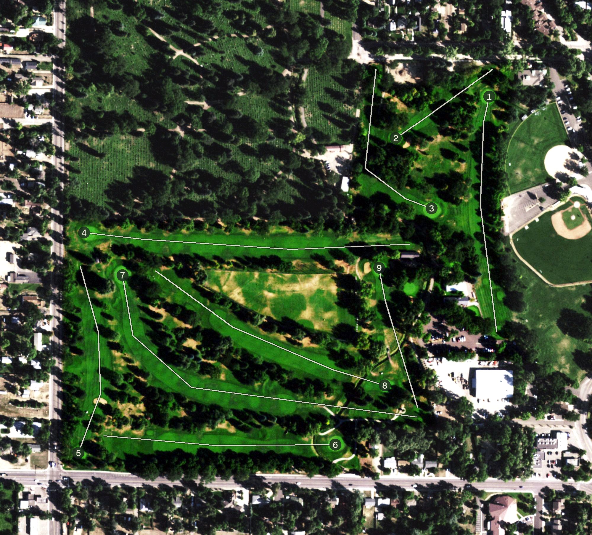 Aerial view of City Park Nine Golf Course, CO