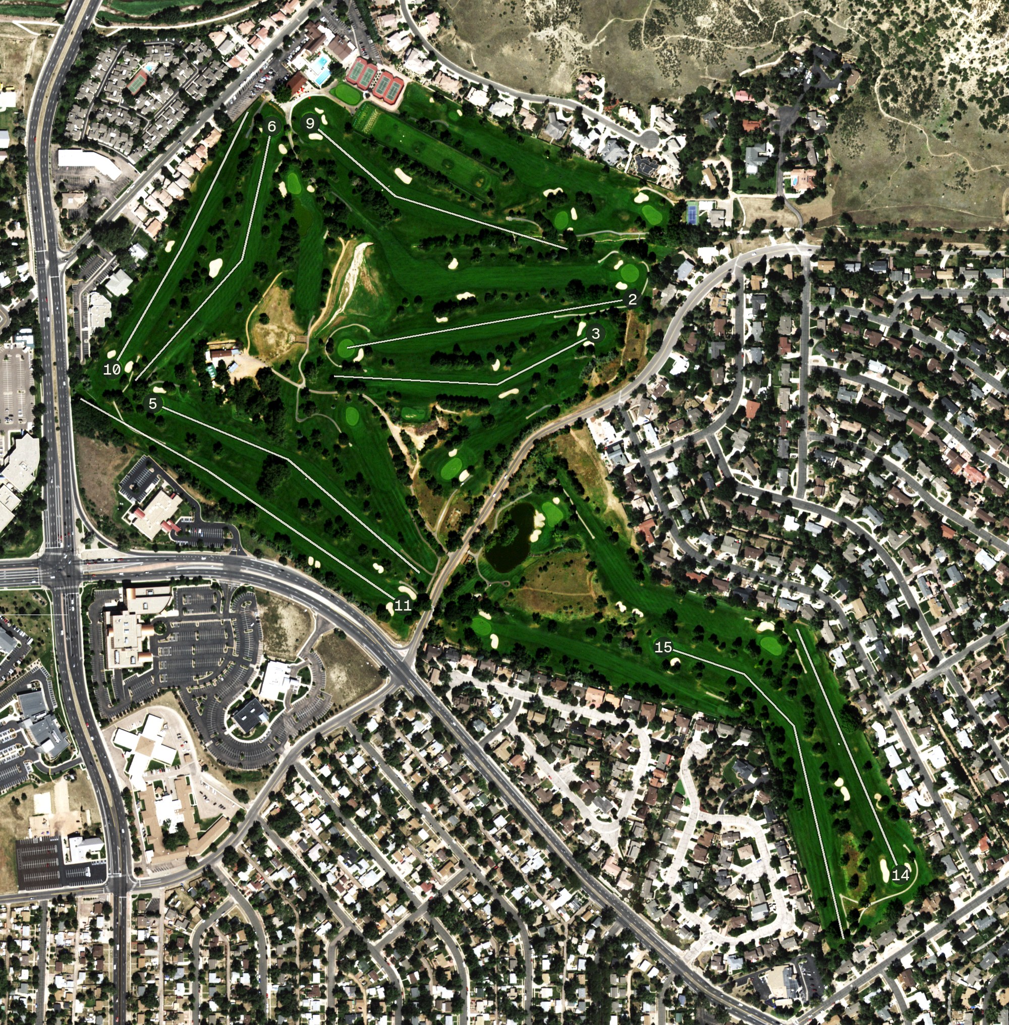 Aerial view of Colorado Springs Country Club, CO