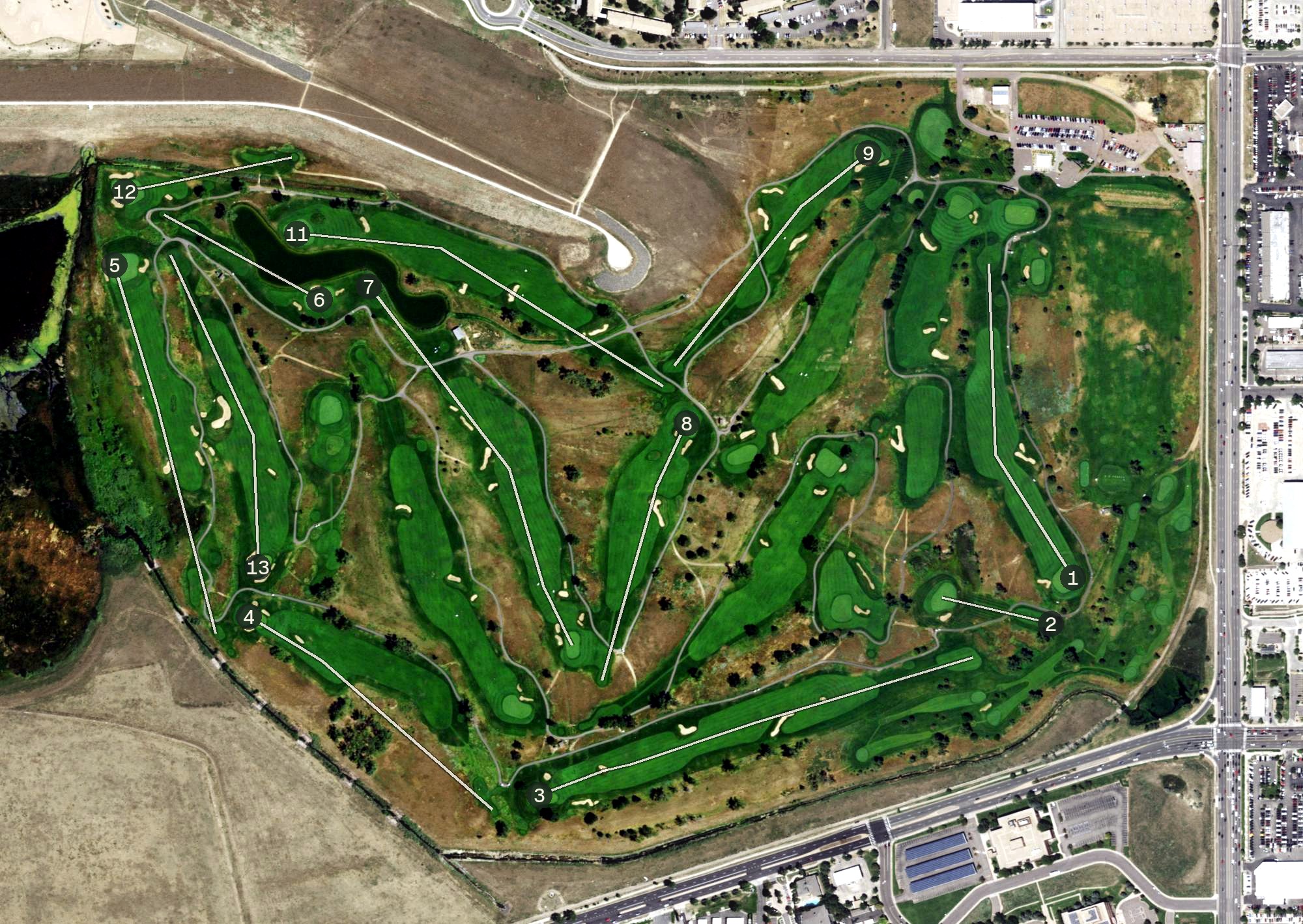 Aerial view of CommonGround Golf Course, CO