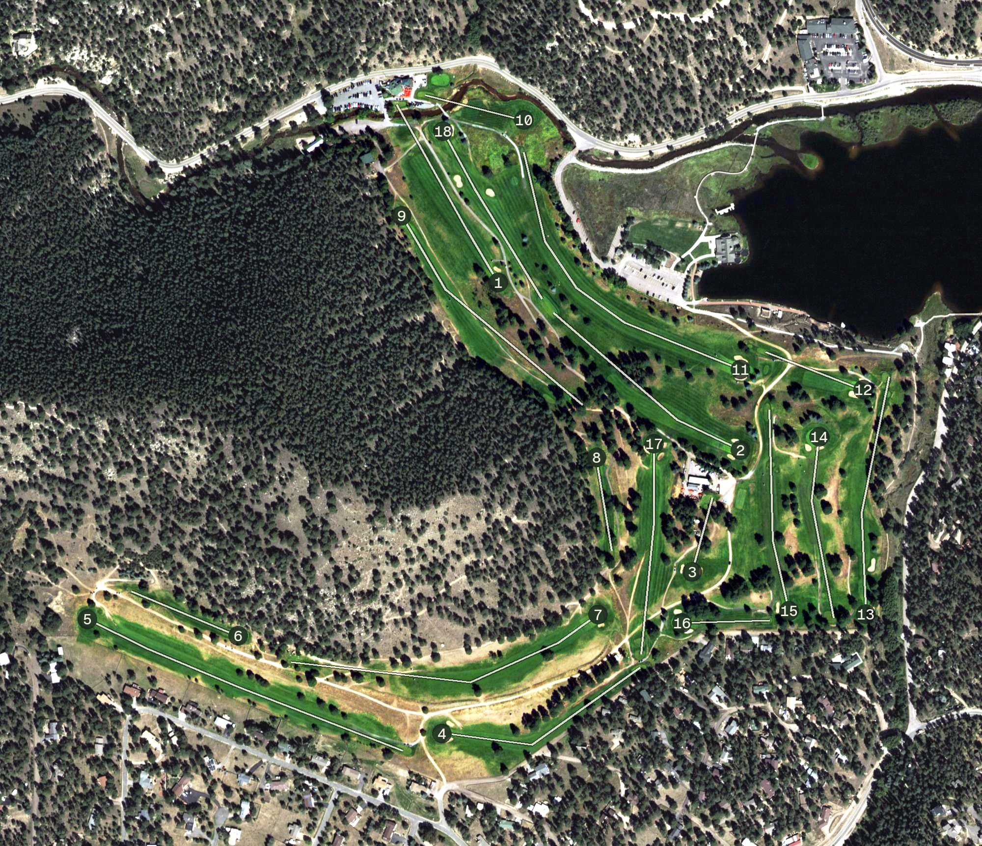 Aerial view of Evergreen Golf Course, CO