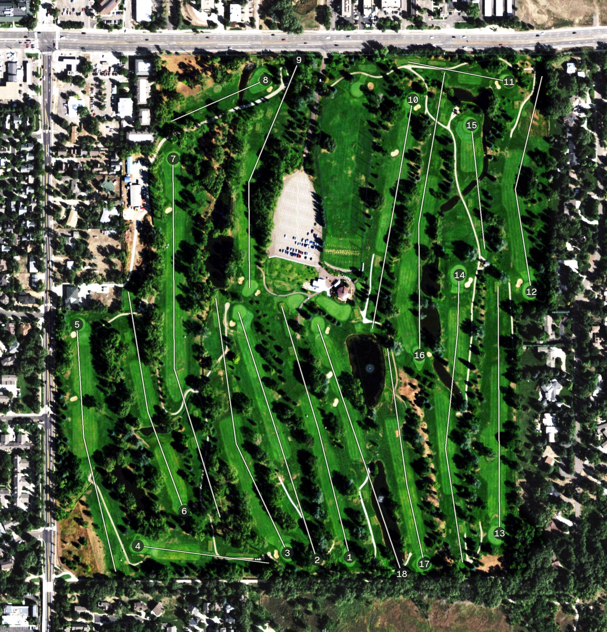 Aerial view of Flatirons Golf Course, CO