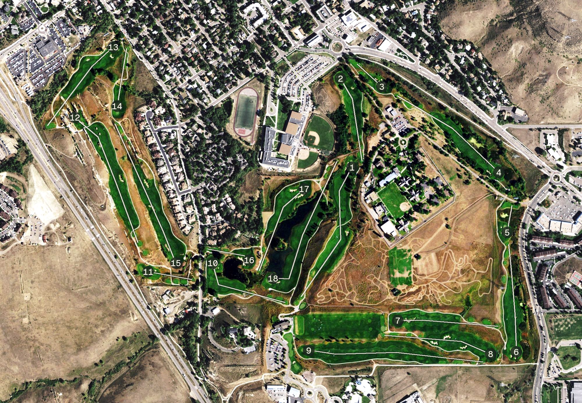 Aerial view of Fossil Trace Golf Club, CO