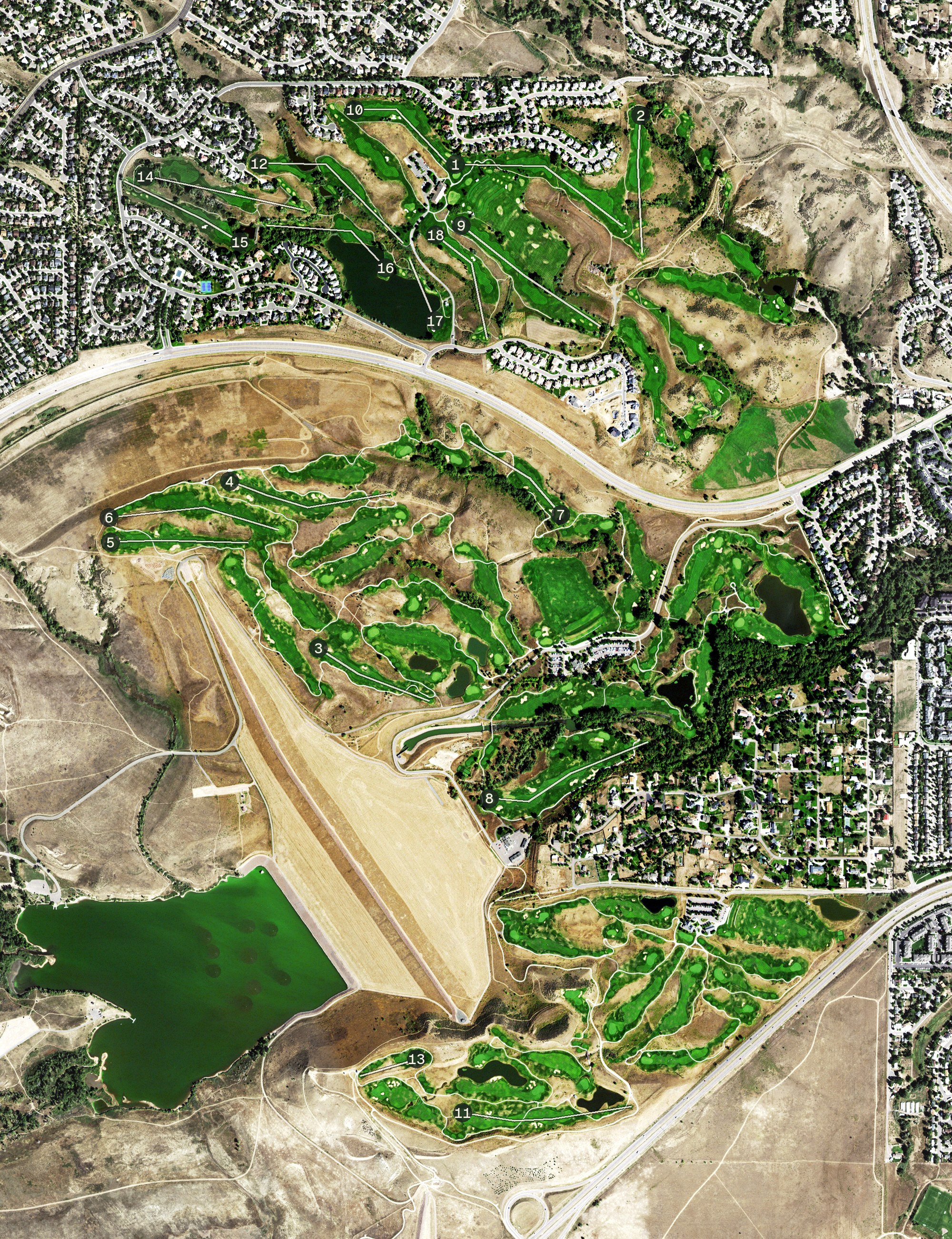 Aerial view of Fox Hollow Golf Course, CO