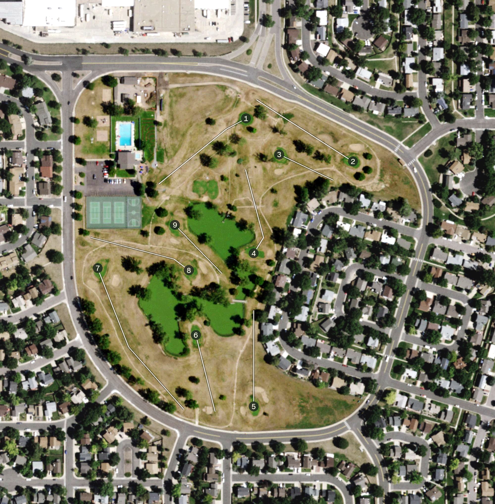 Aerial view of Greenway Park Golf Course, CO