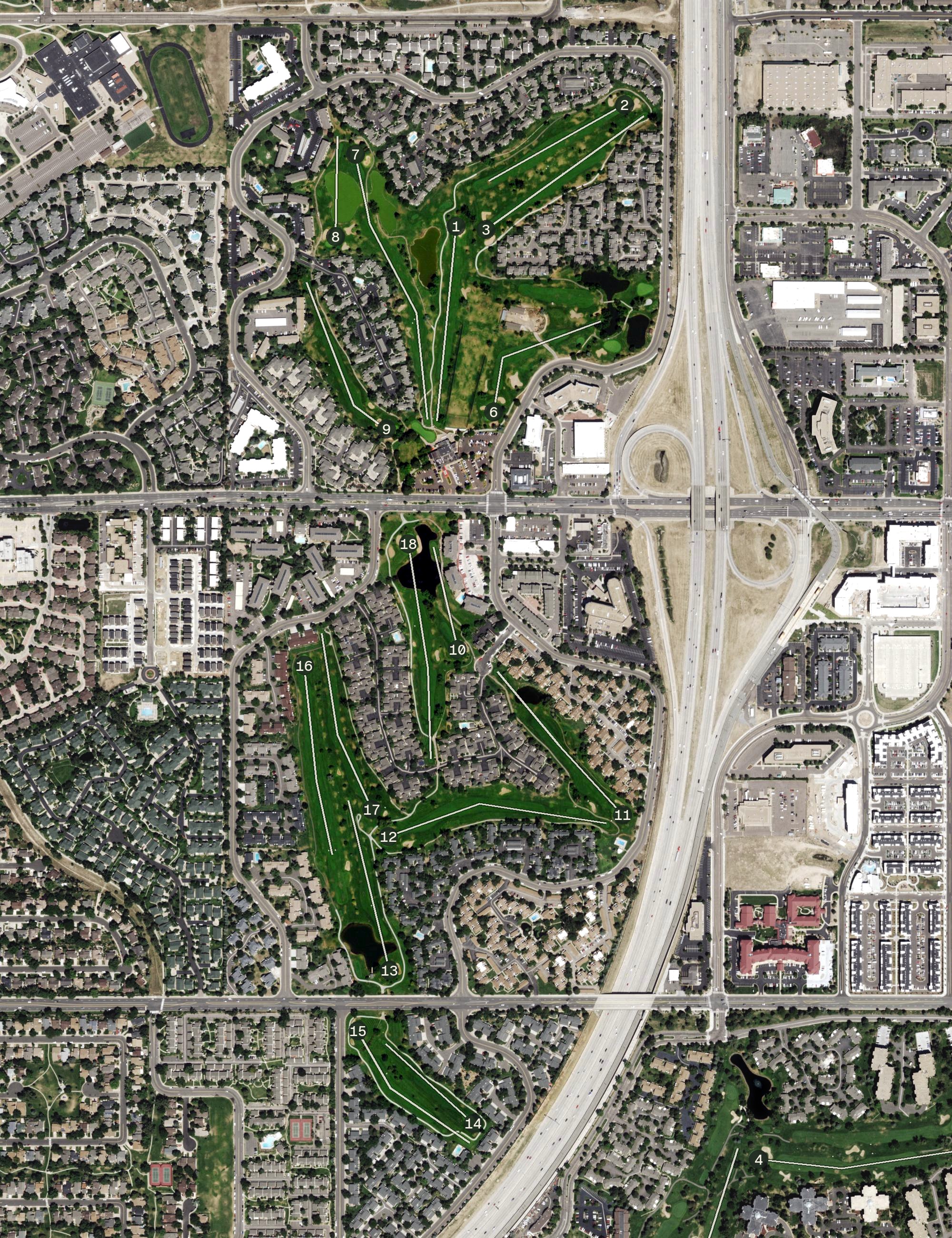 Aerial view of Heather Ridge Golf Club, CO