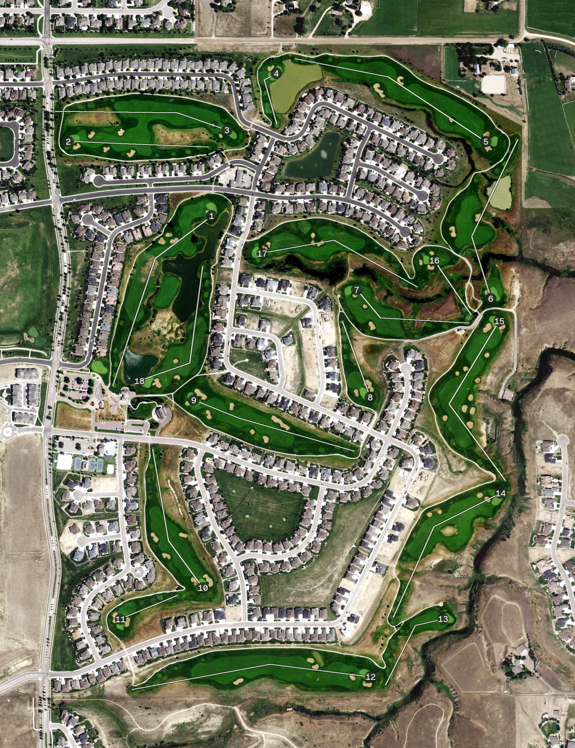 Aerial view of Highland Meadows Golf Course, CO