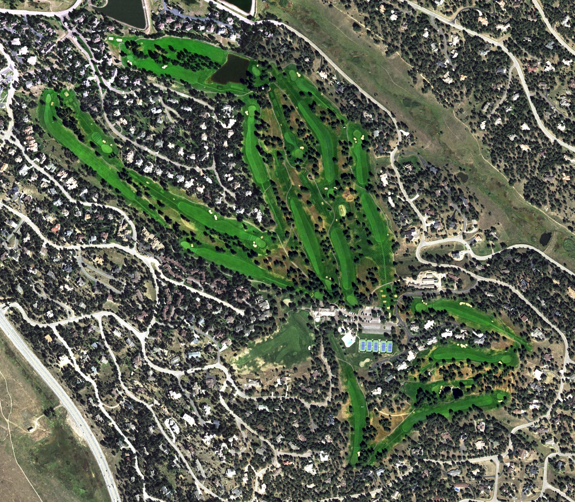 Aerial view of Hiwan Golf Course, CO