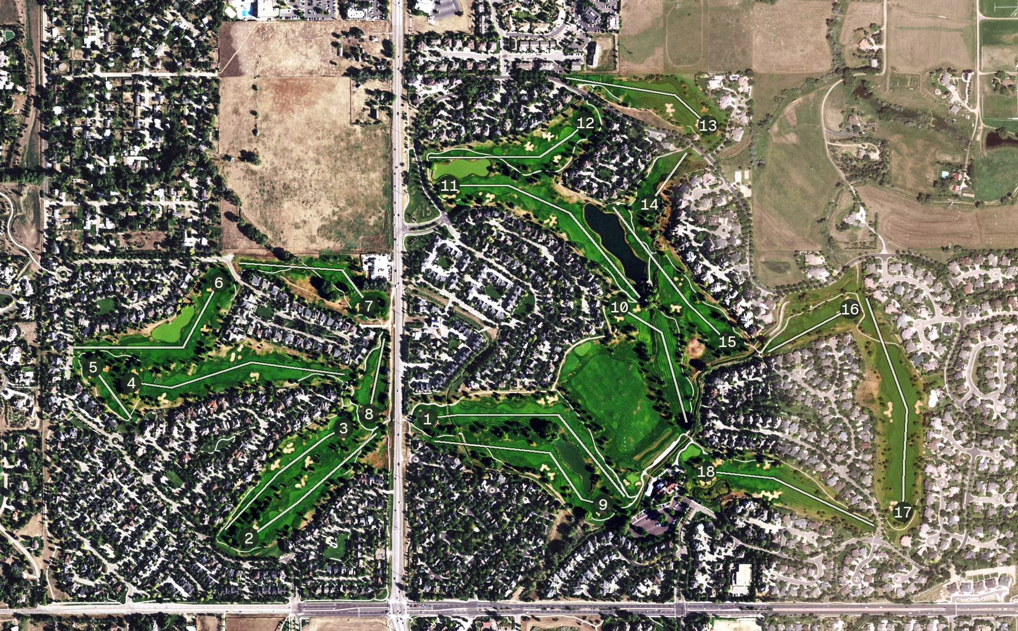 Aerial view of Indian Peaks Golf Course, CO