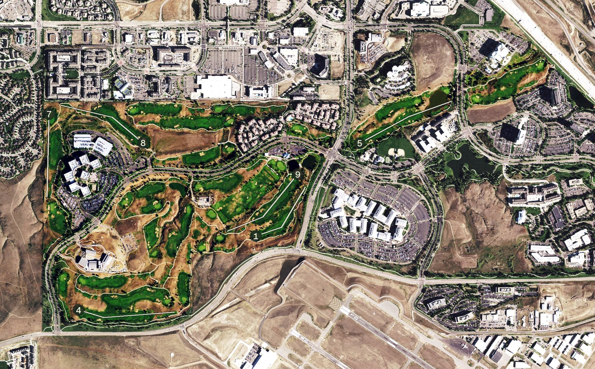 Aerial view of Interlocken Golf Course, CO