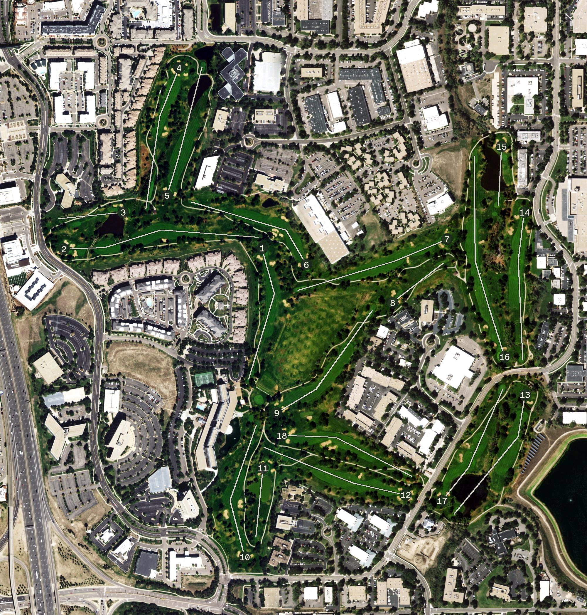 Aerial view of Inverness Golf Course, CO