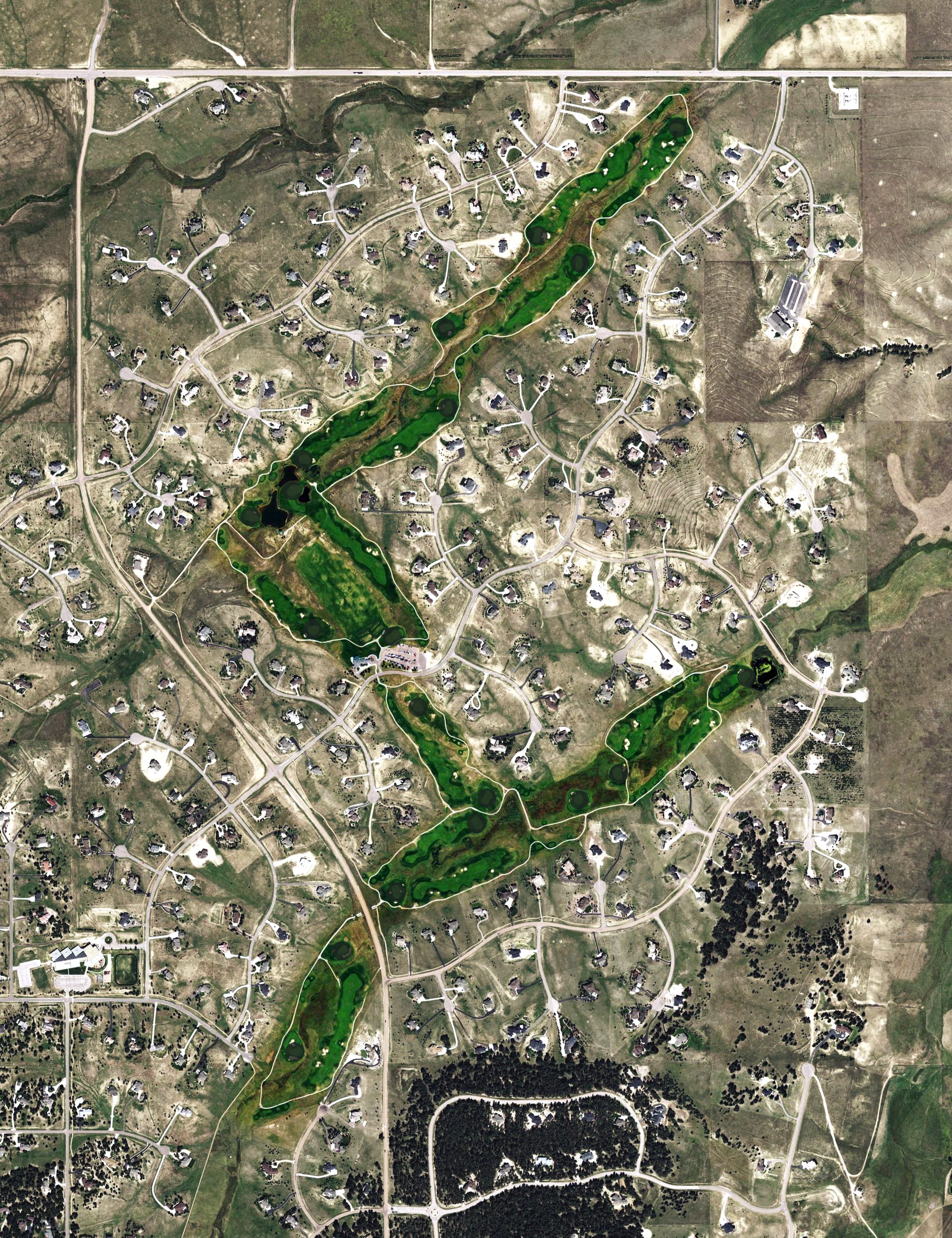 Aerial view of King's Deer Golf Course, CO