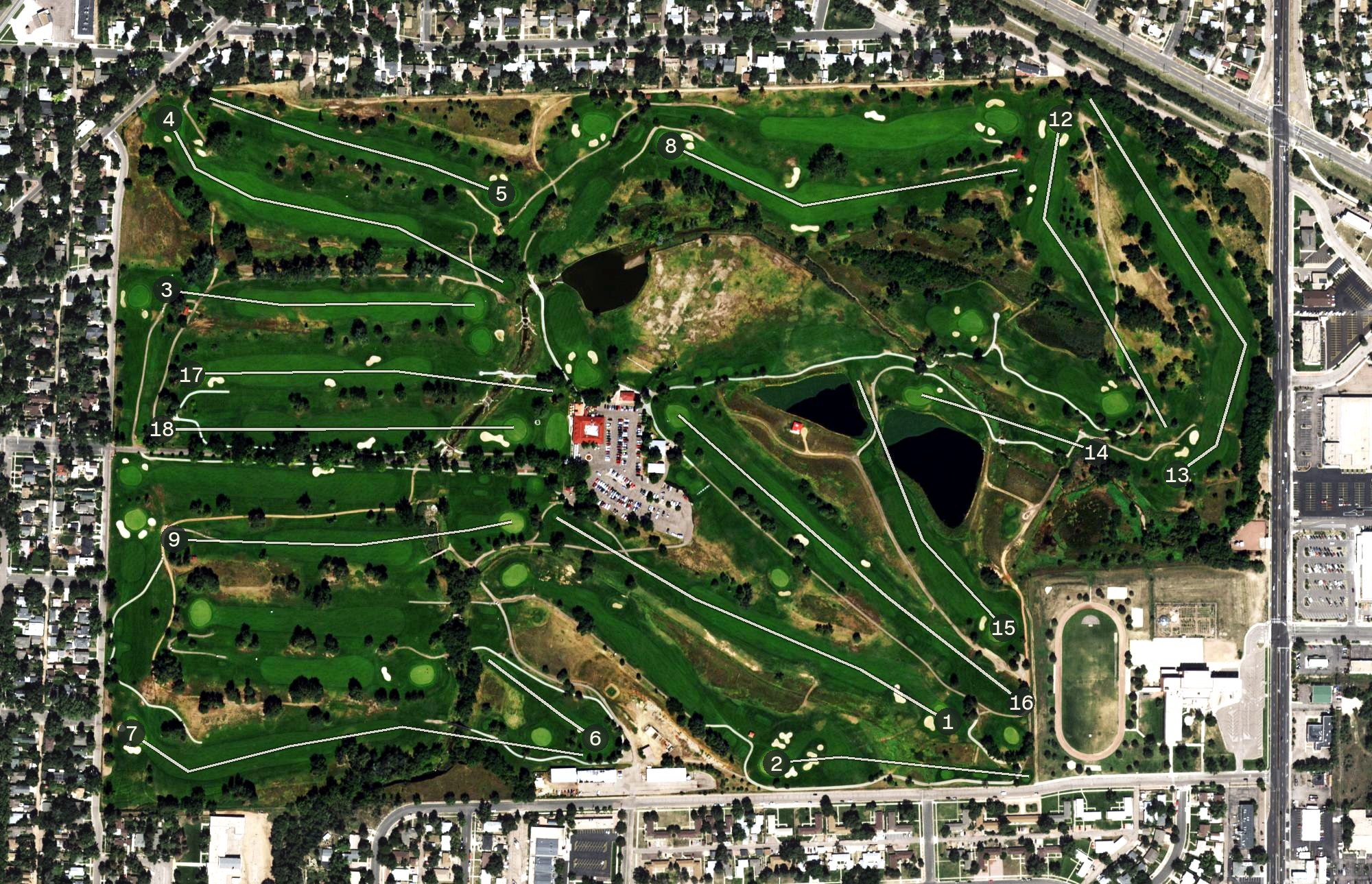 Aerial view of Patty Jewett Municipal Golf Course, CO