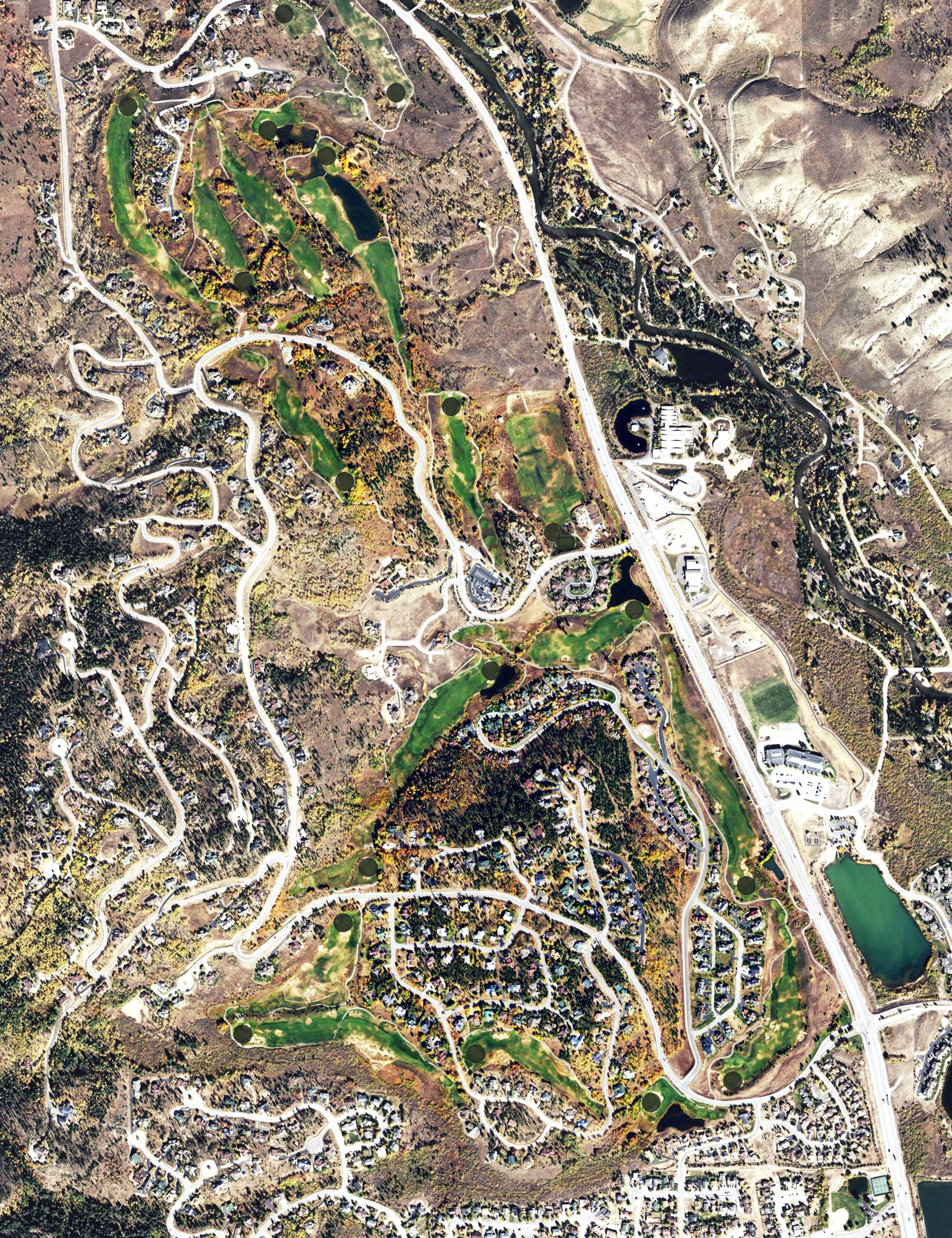 Aerial view of Raven Golf Course at Three Peaks, CO