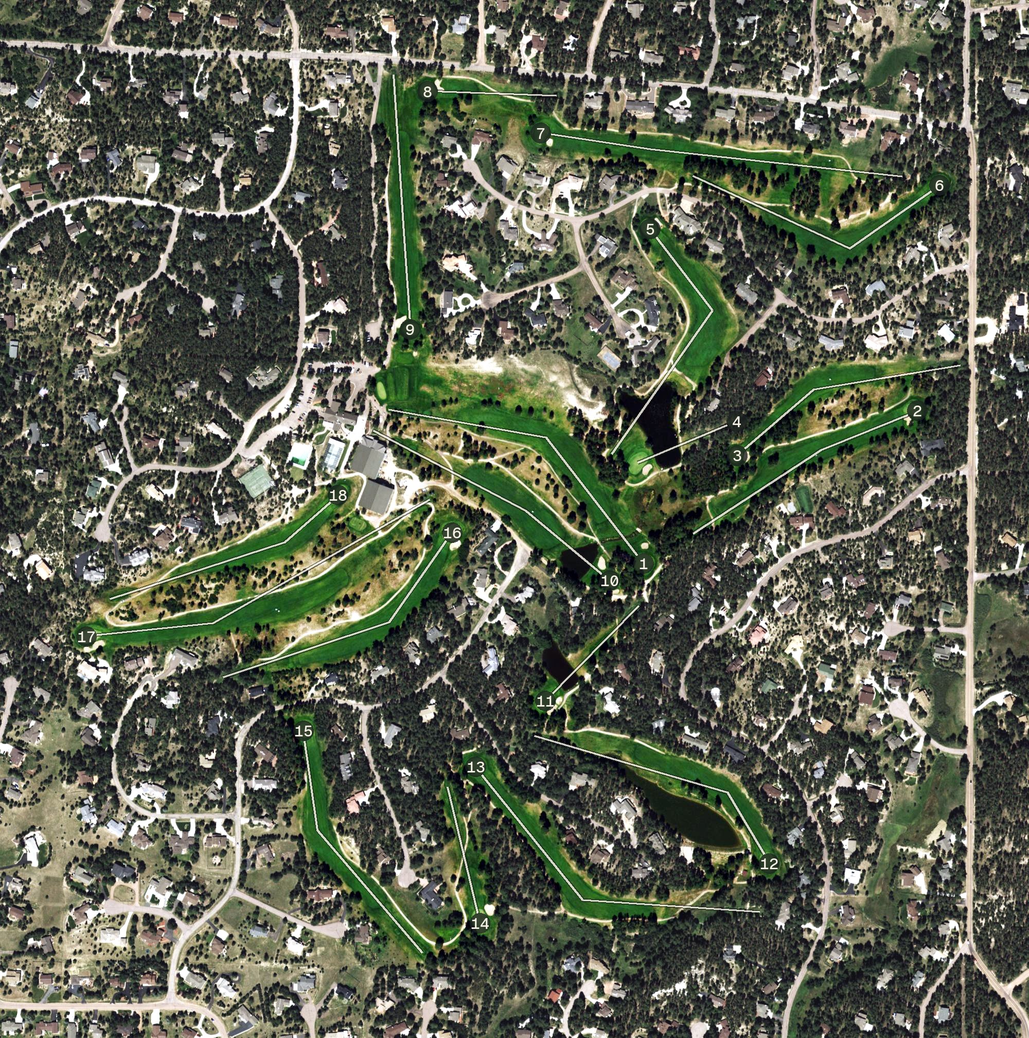 Aerial view of The Country Club at Woodmoor, CO