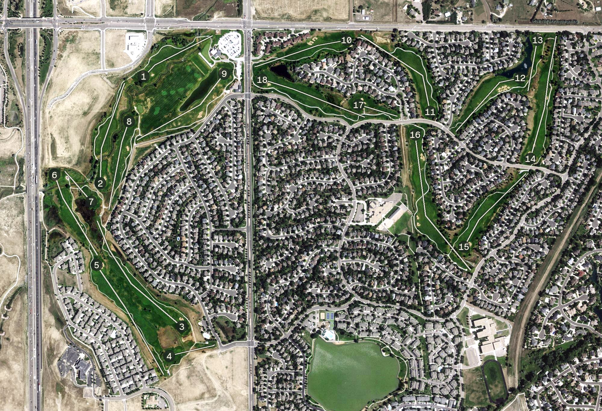 Aerial view of Thorncreek Golf Course, CO