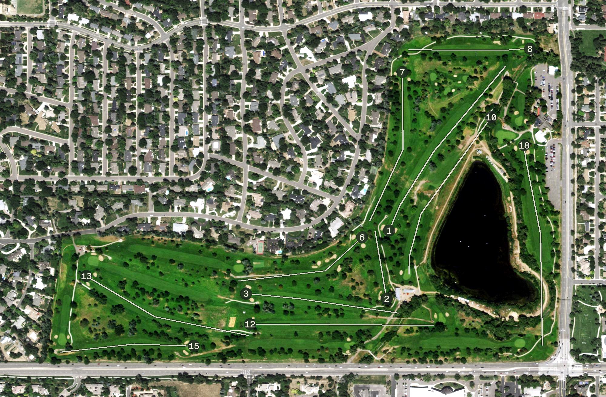 Aerial view of Wellshire Golf Course, CO
