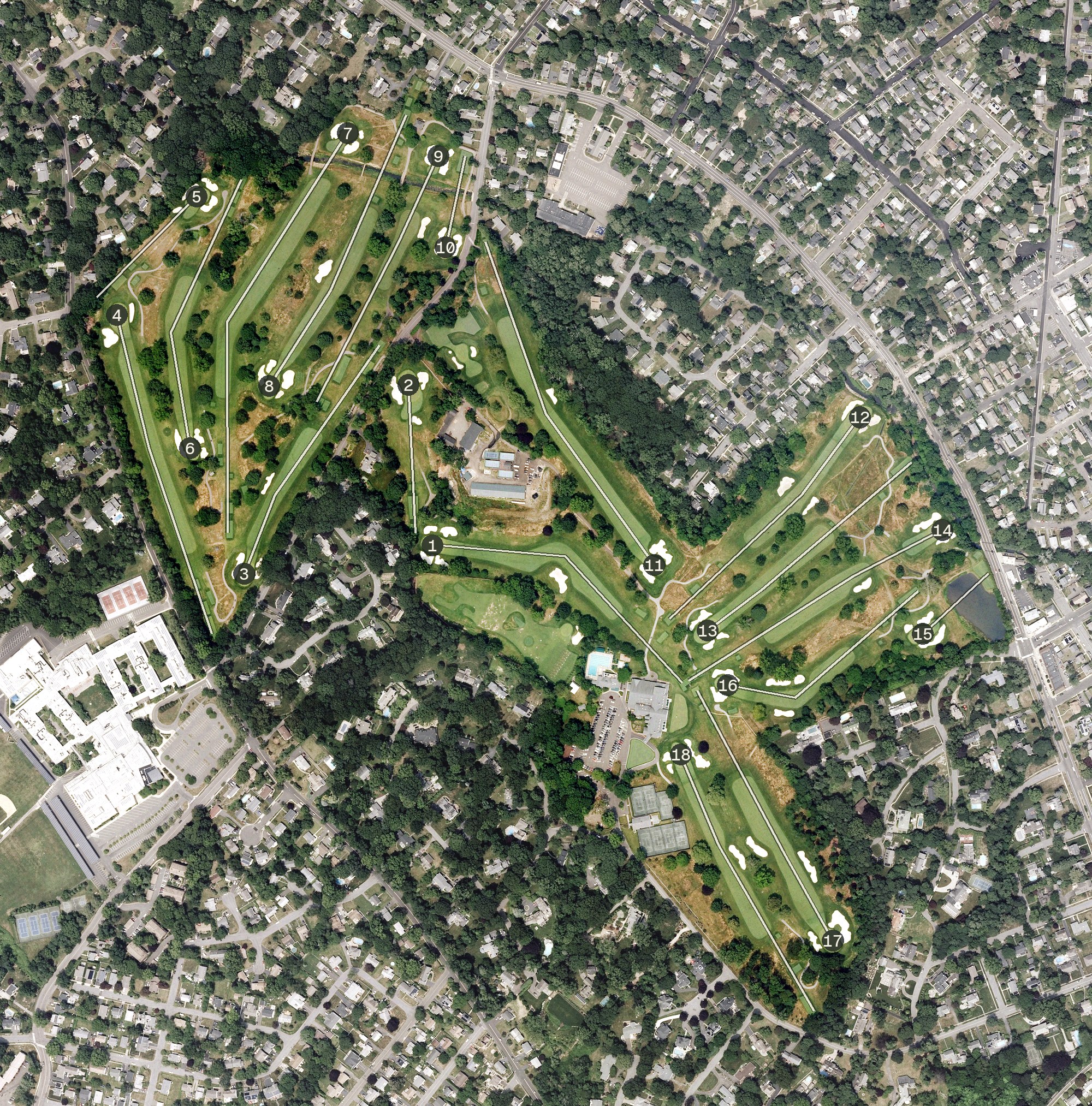 Aerial view of Brooklawn Country Club, CT