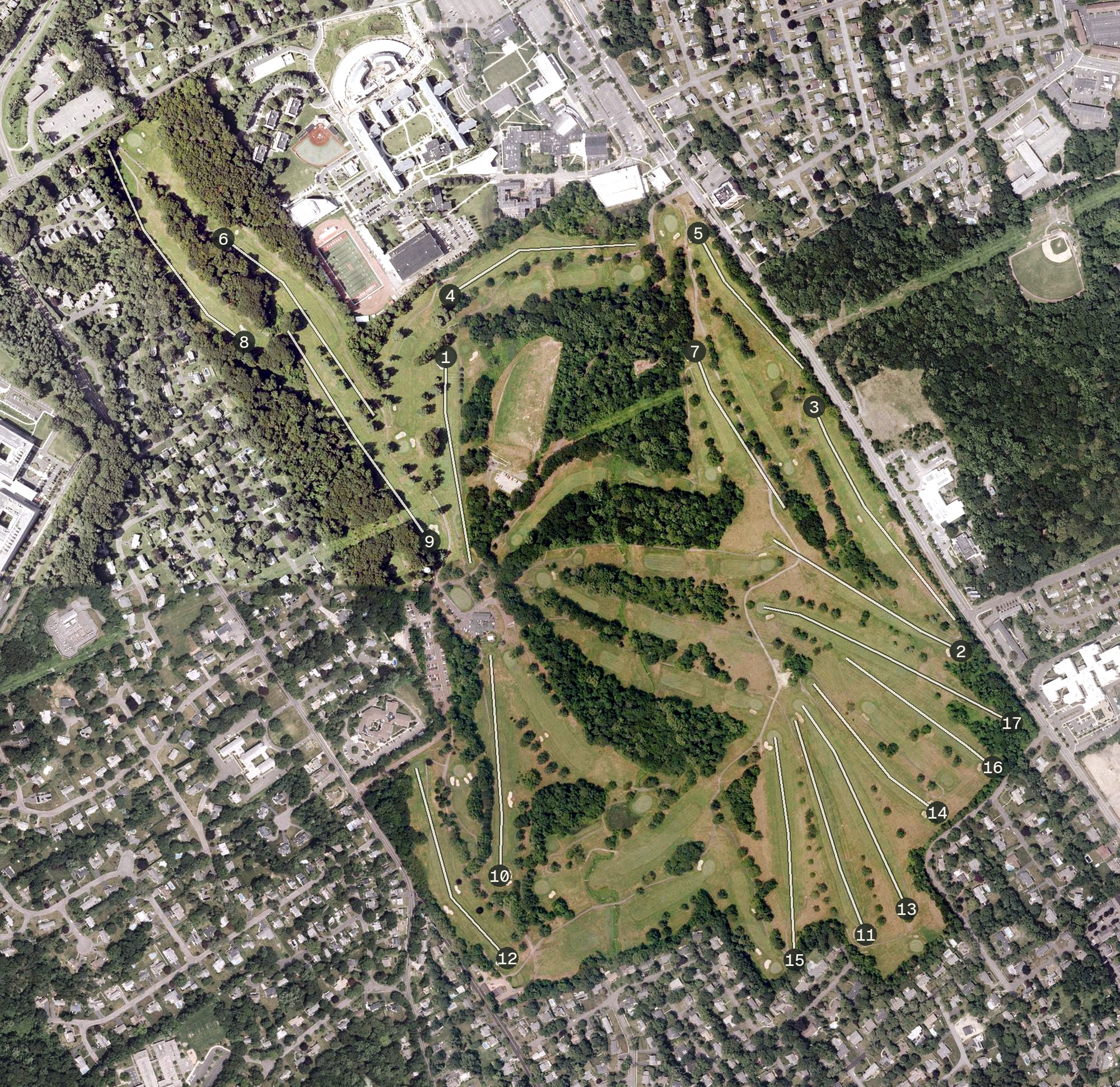 Aerial view of Fairchild Wheeler Golf Course, CT
