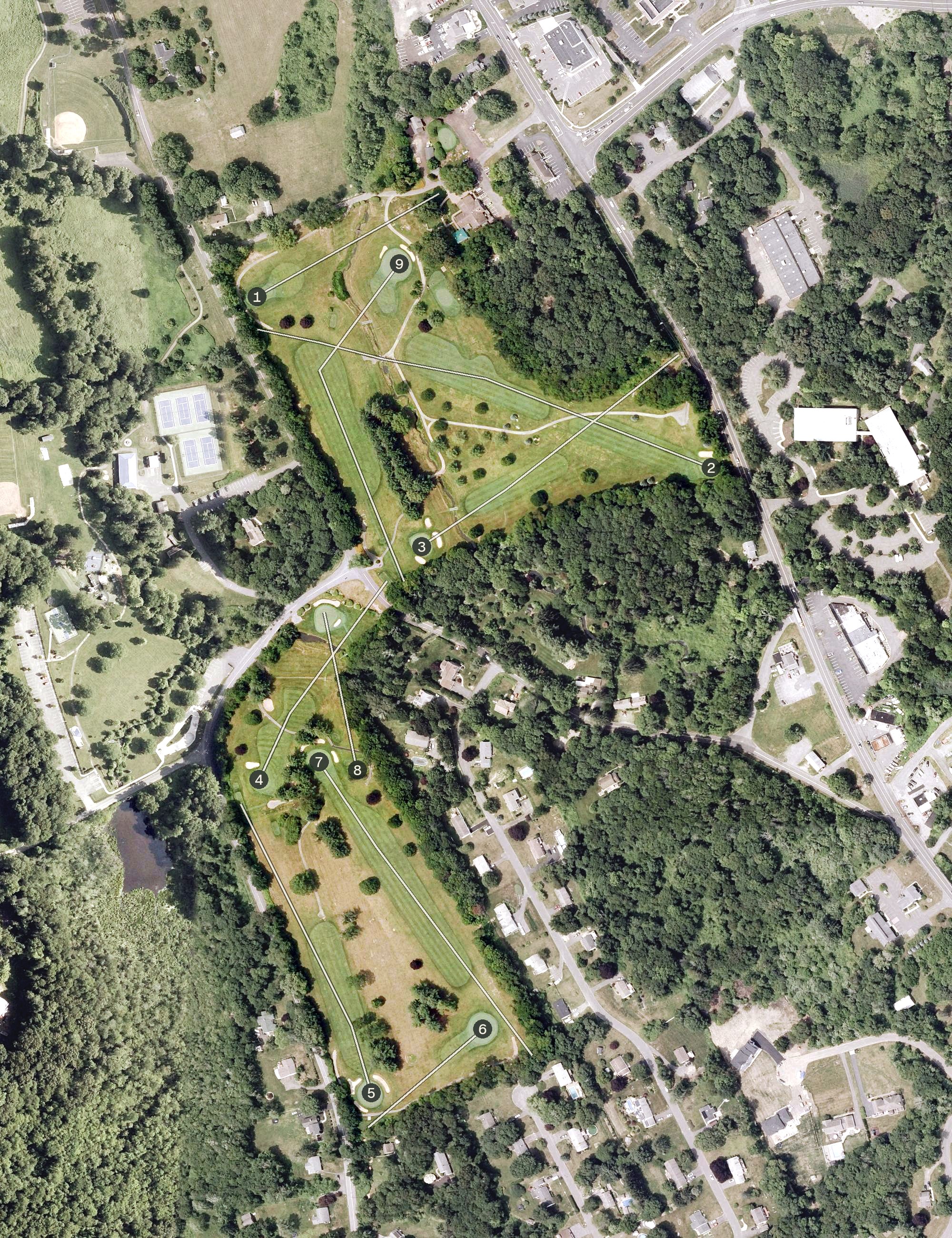Aerial view of Newtown Country Club, CT