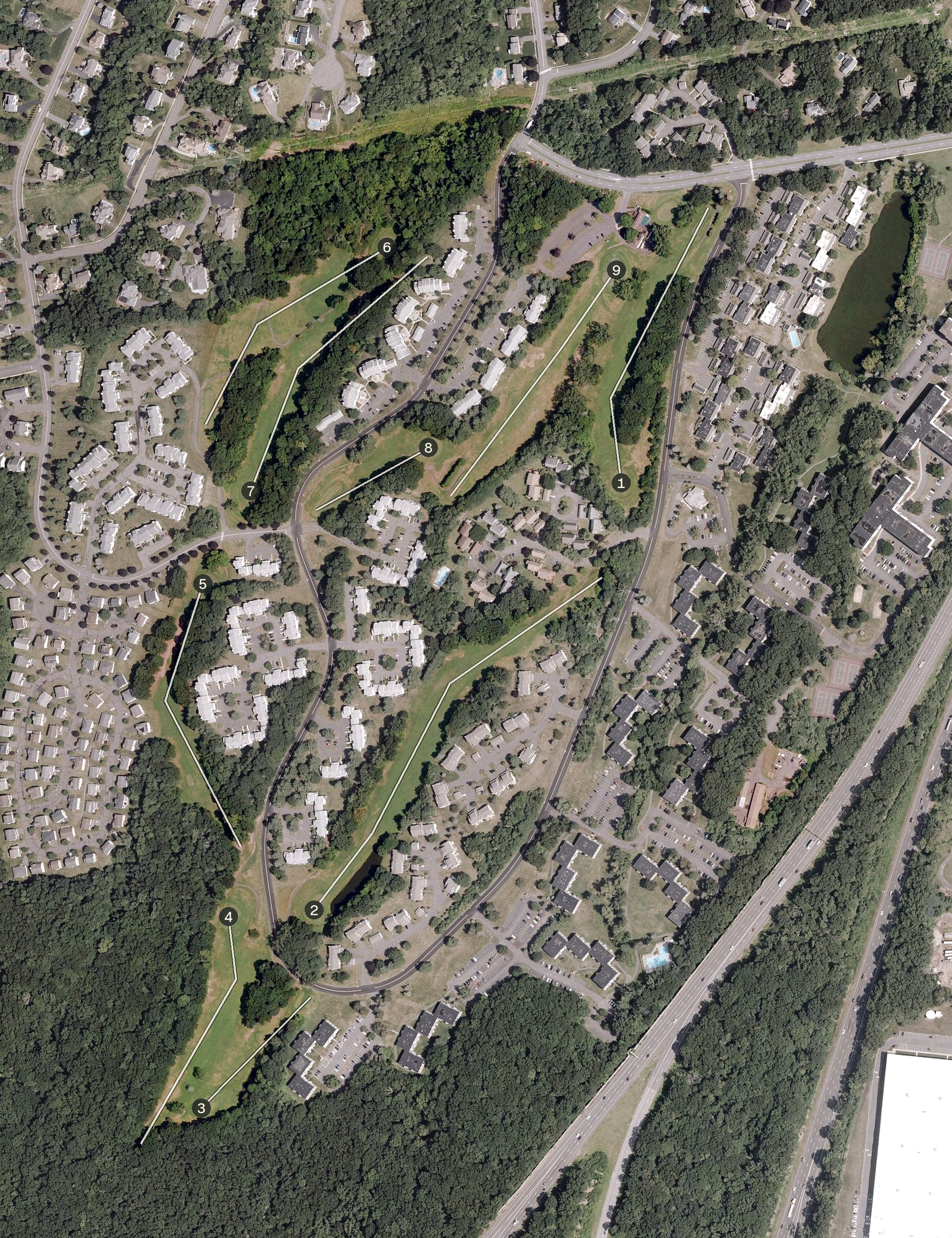 Aerial view of Rolling Greens Golf Course, CT