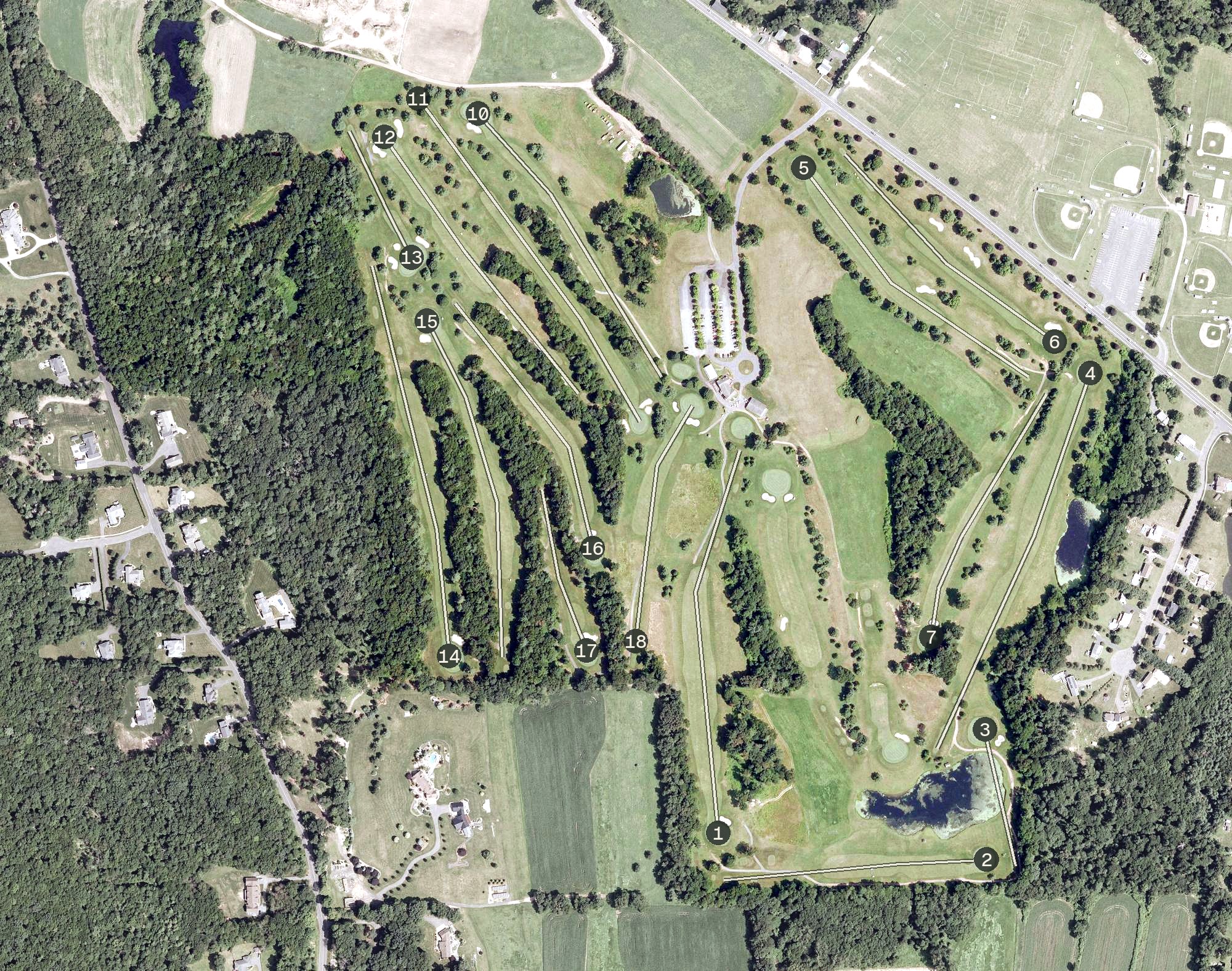Aerial view of Rolling Meadows Country Club, CT