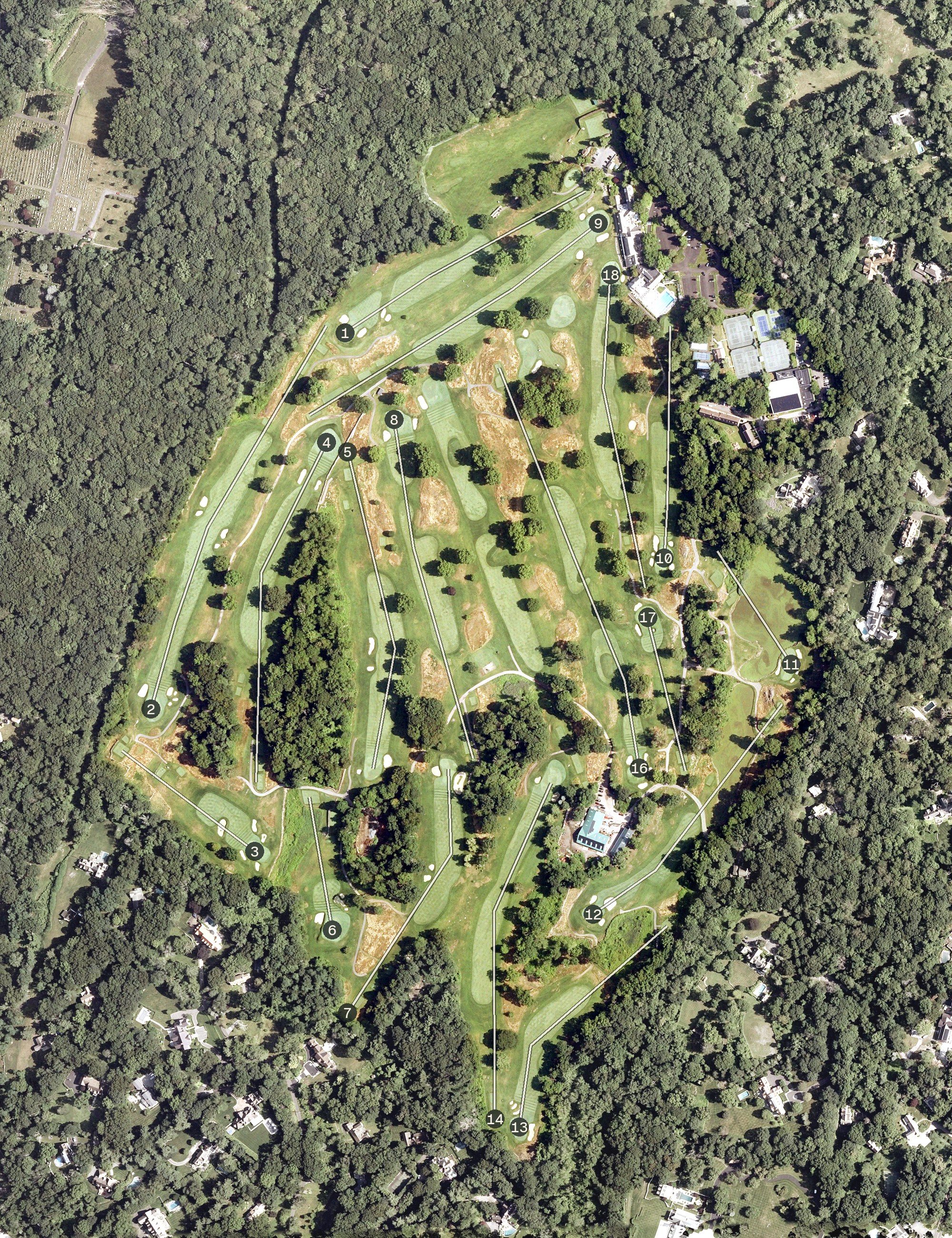 Aerial view of Round Hill Club, CT