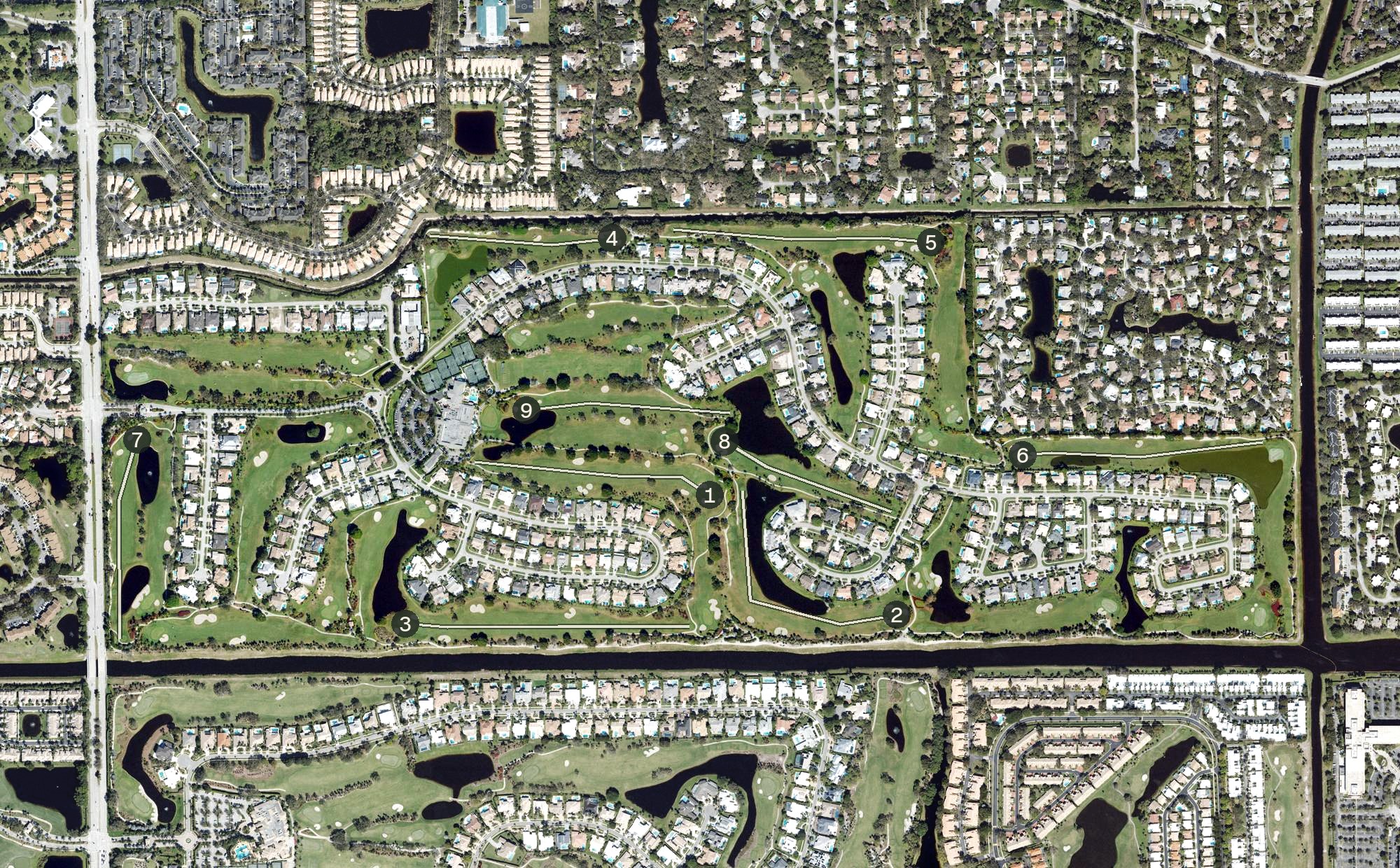 Aerial view of Delaire Country Club, FL