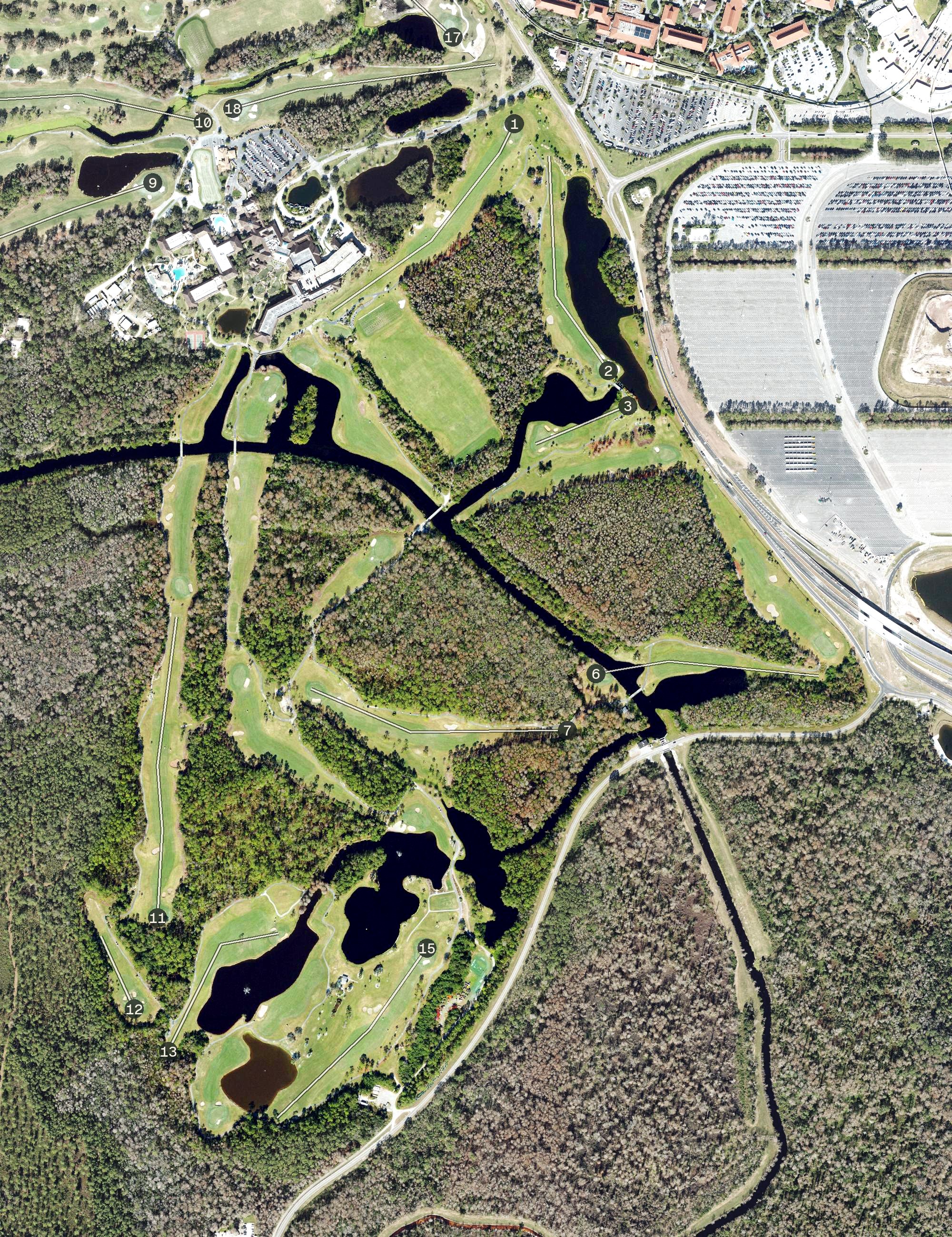 Aerial view of Disney's Palm Golf Course, FL