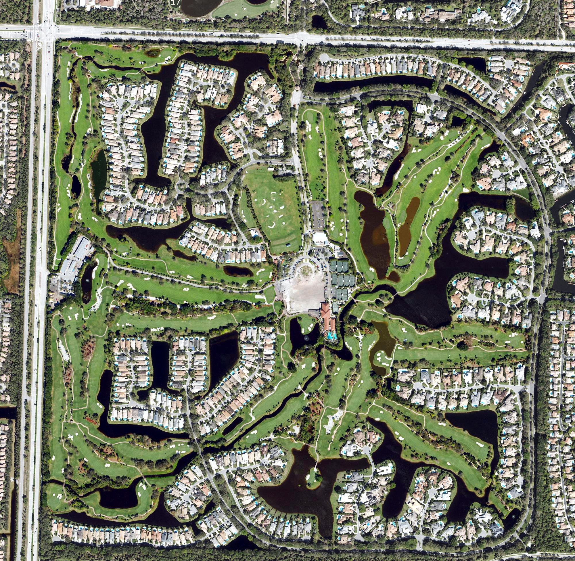 Aerial view of Frenchman's Creek Beach and Country Club, FL