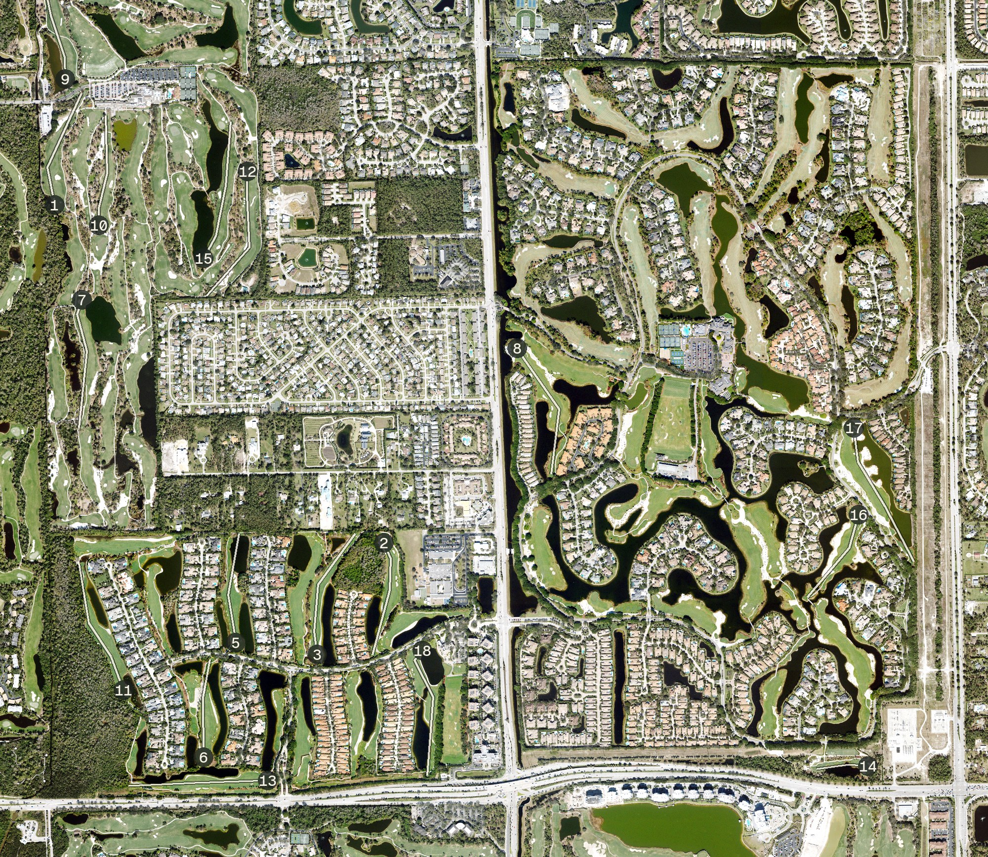 Aerial view of Grey Oaks Country Club, FL