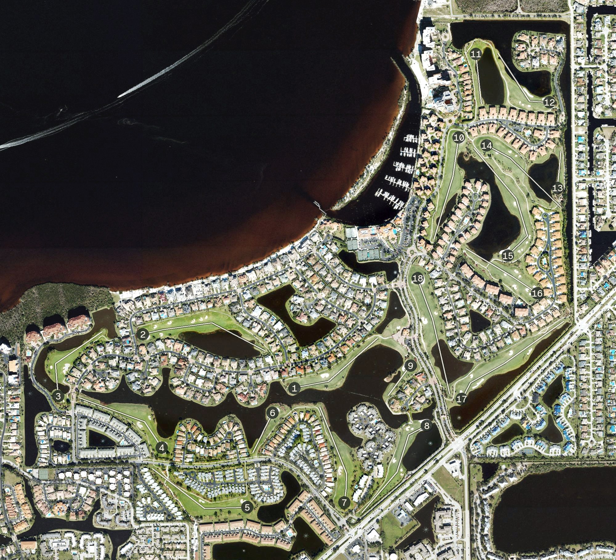 Aerial view of Gulf Harbour Yacht & Country Club, FL