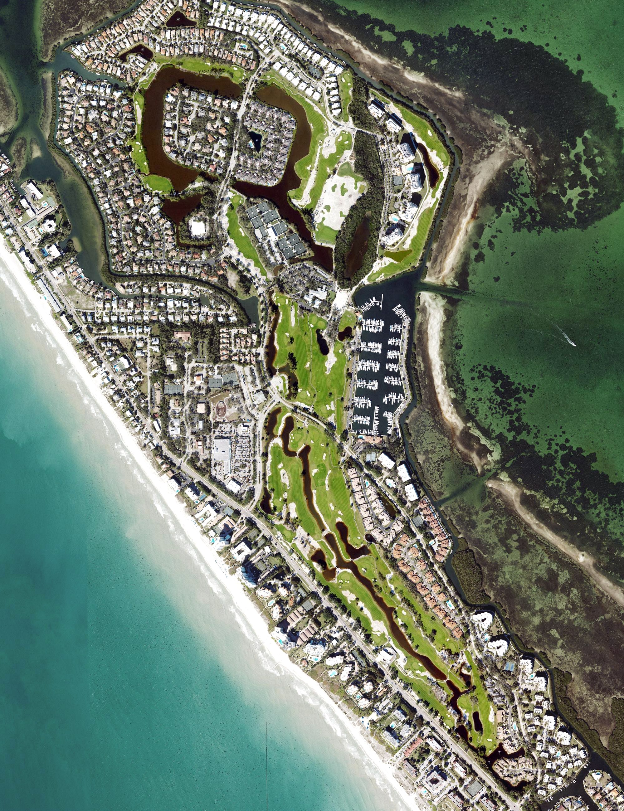 Aerial view of Harbourside Golf Course (Longboat Key Club), FL