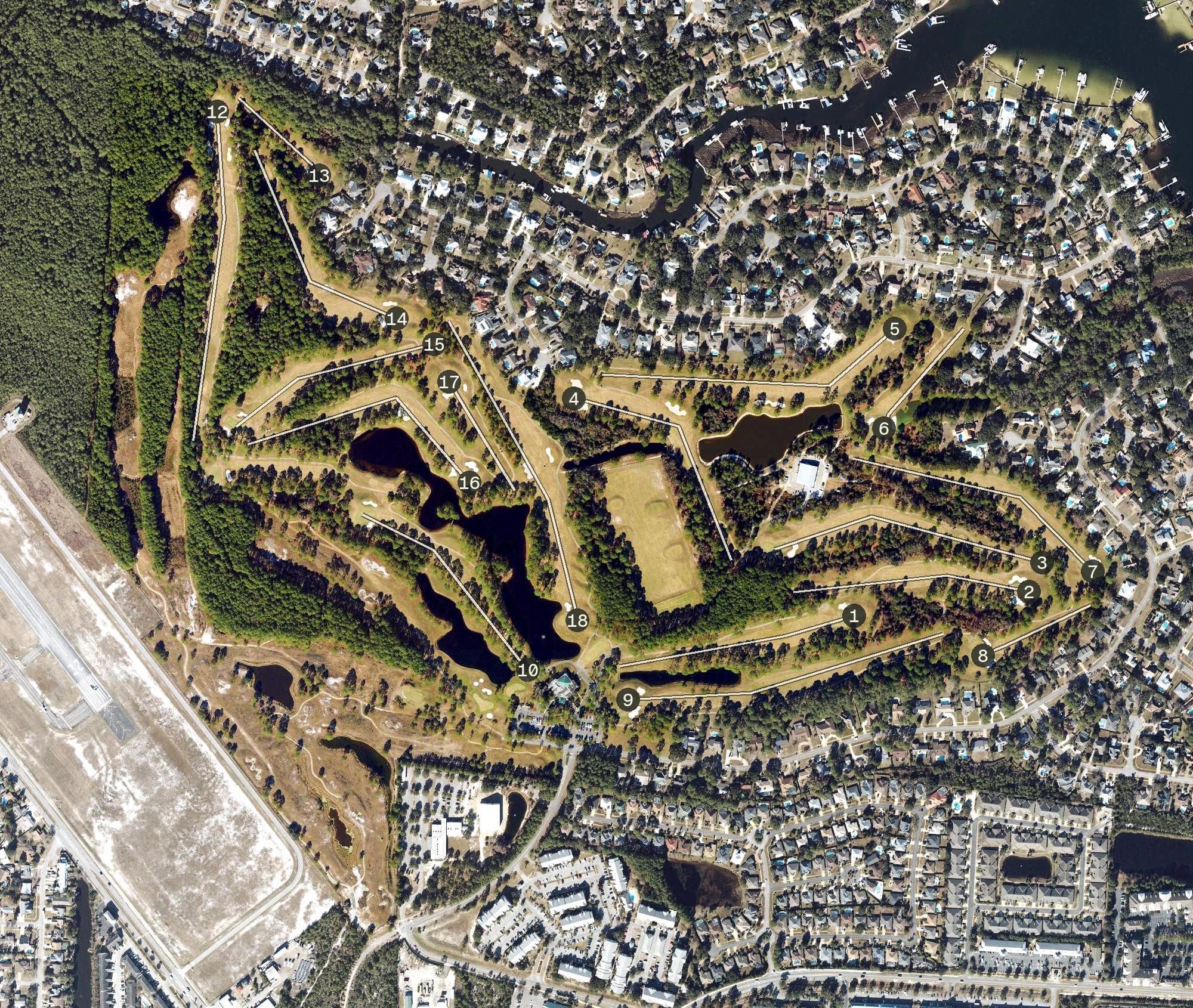 Aerial view of Indian Bayou Golf & Country Club, FL