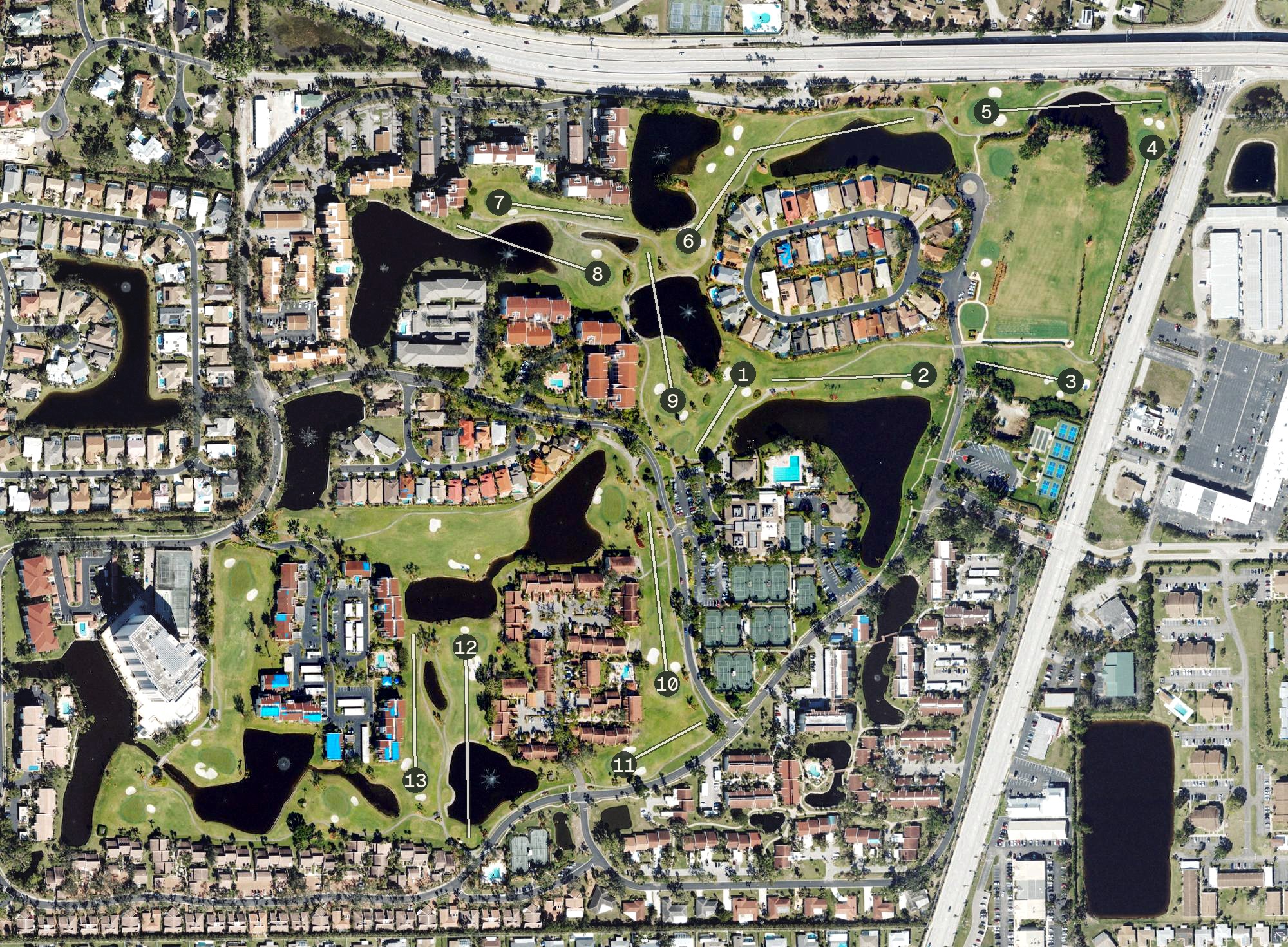 Aerial view of Landings Yacht, Golf and Tennis Club, FL
