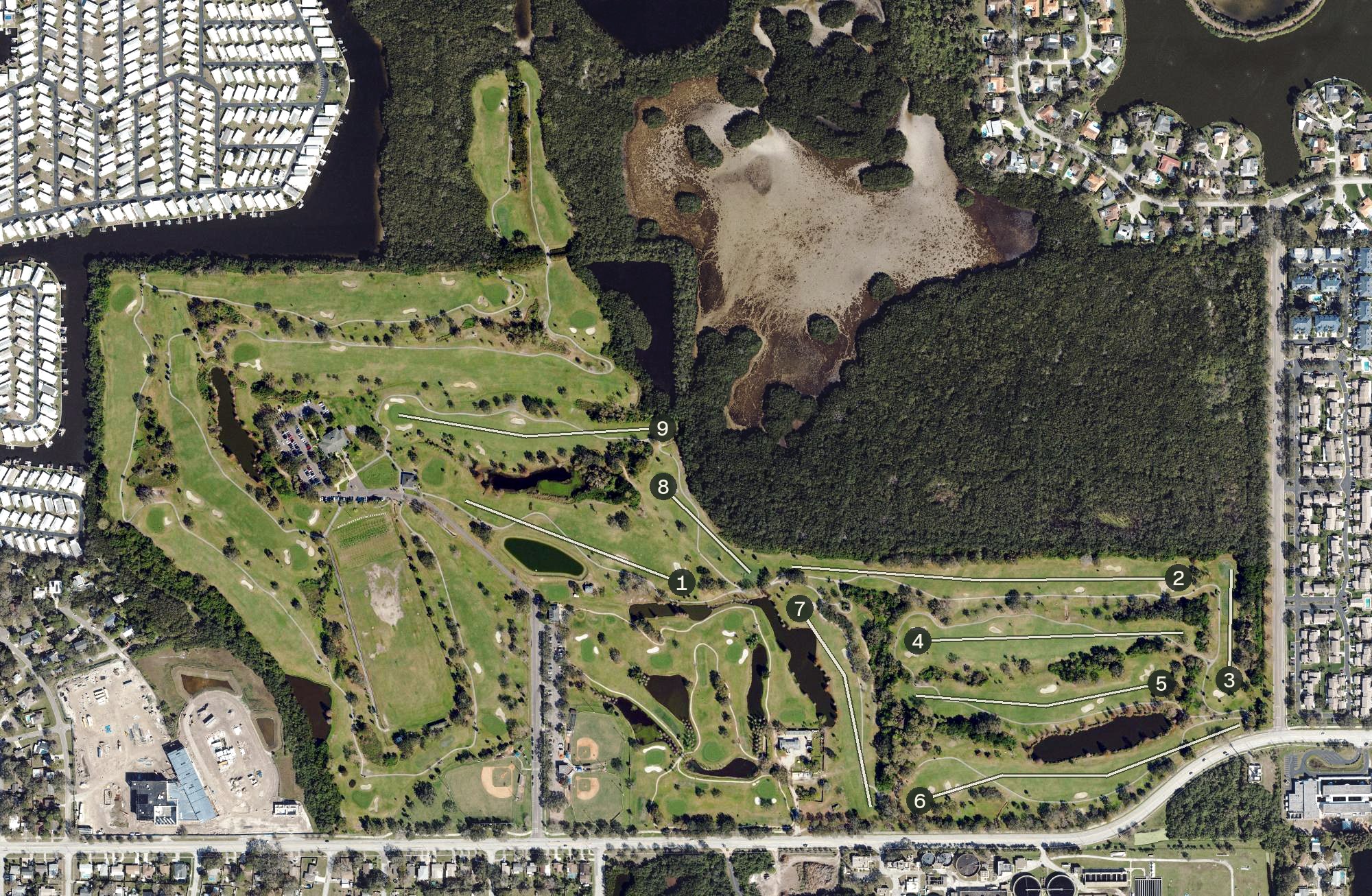 Aerial view of Mangrove Bay Municipal Golf Course, FL