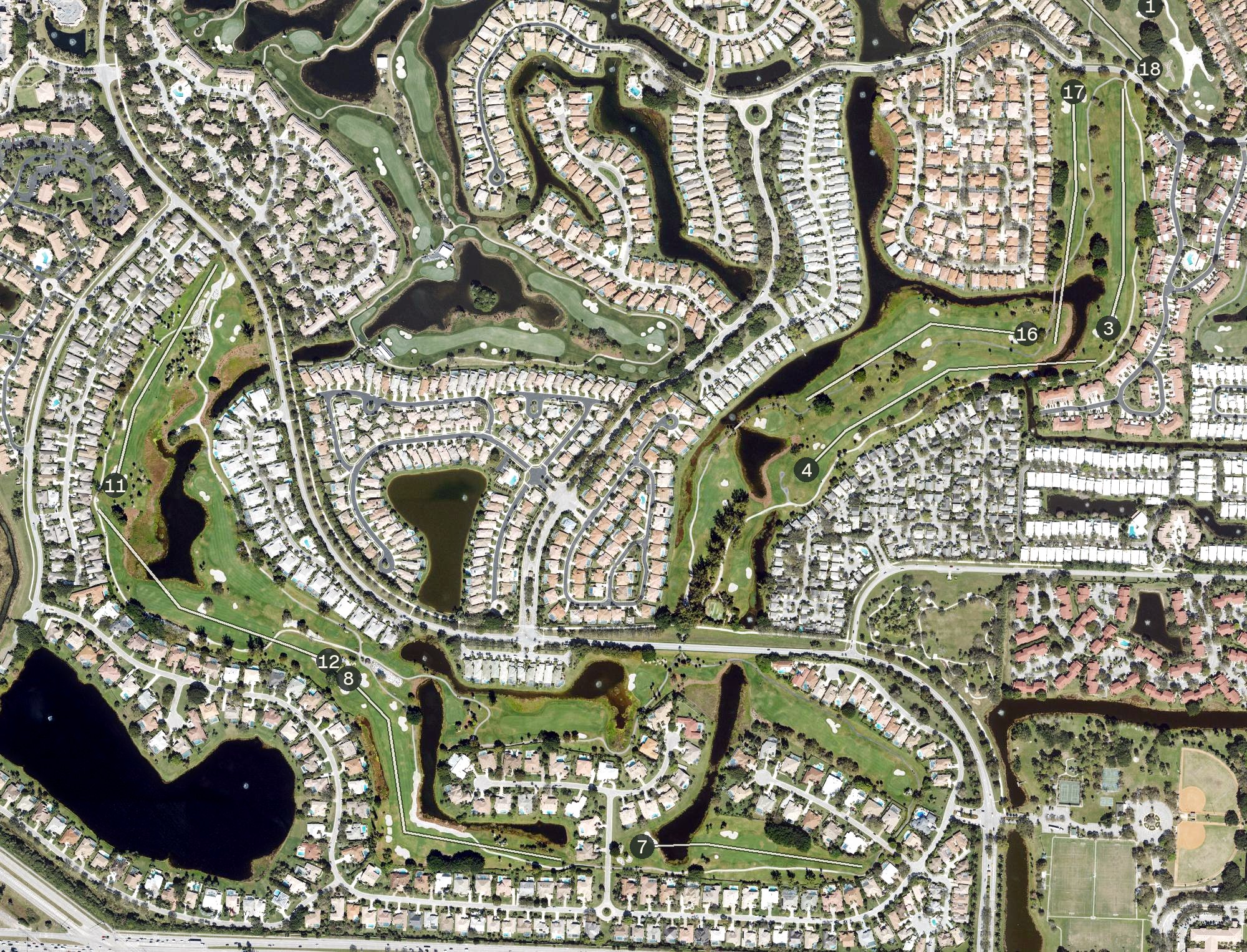 Aerial view of PGA National Resort Palmer course, FL