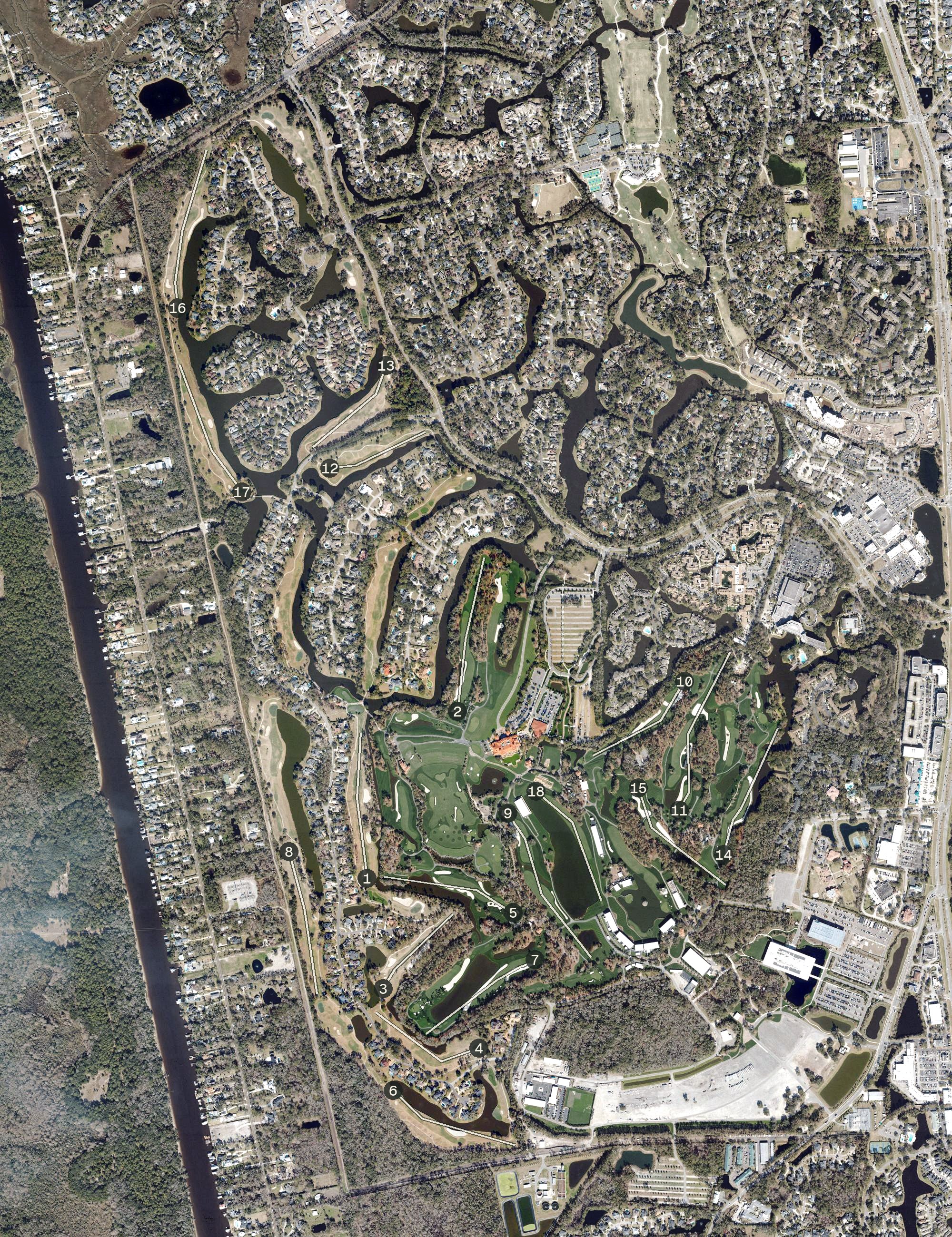 Aerial view of TPC Sawgrass, FL