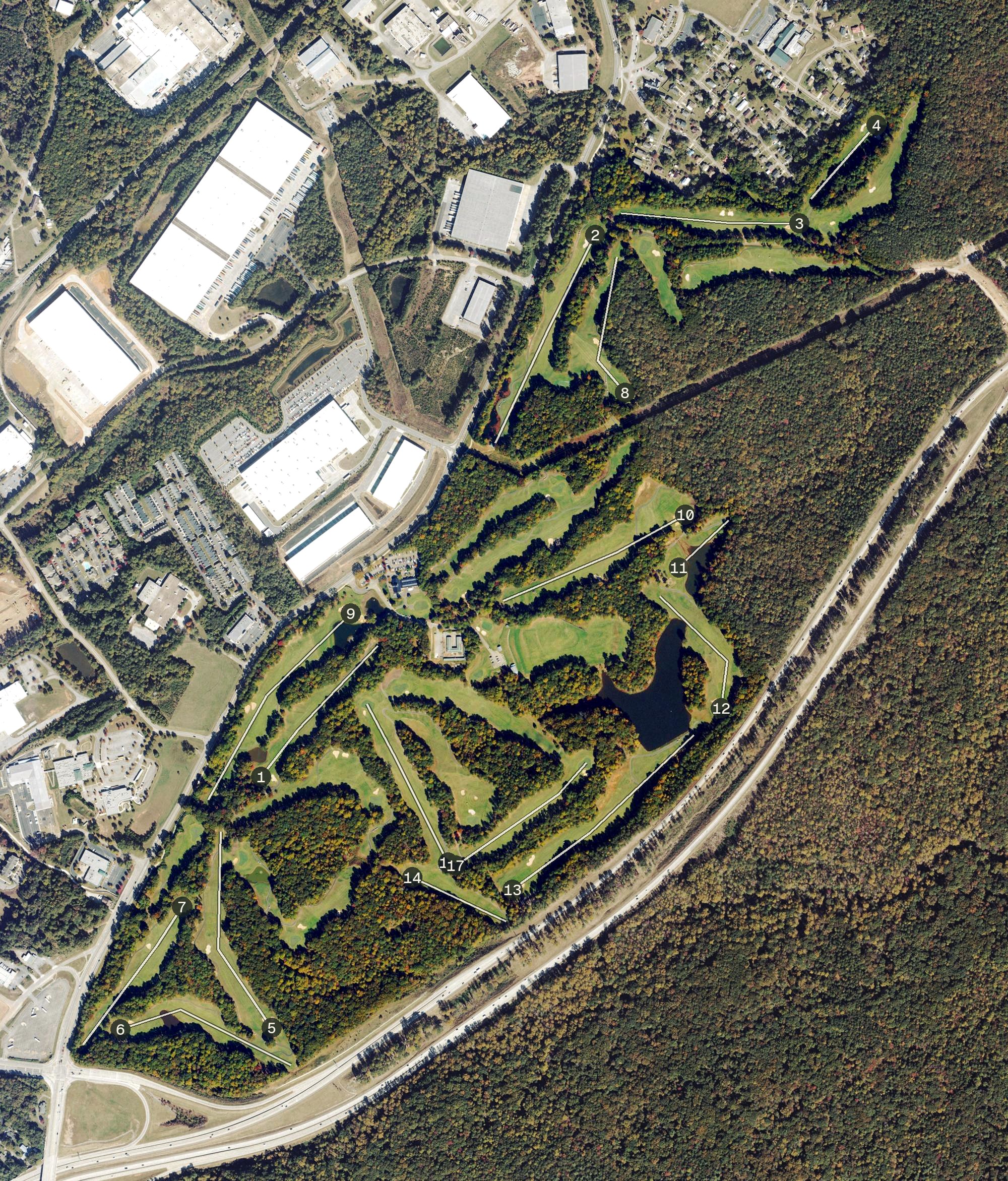 Aerial view of Chicopee Woods Golf Course, GA