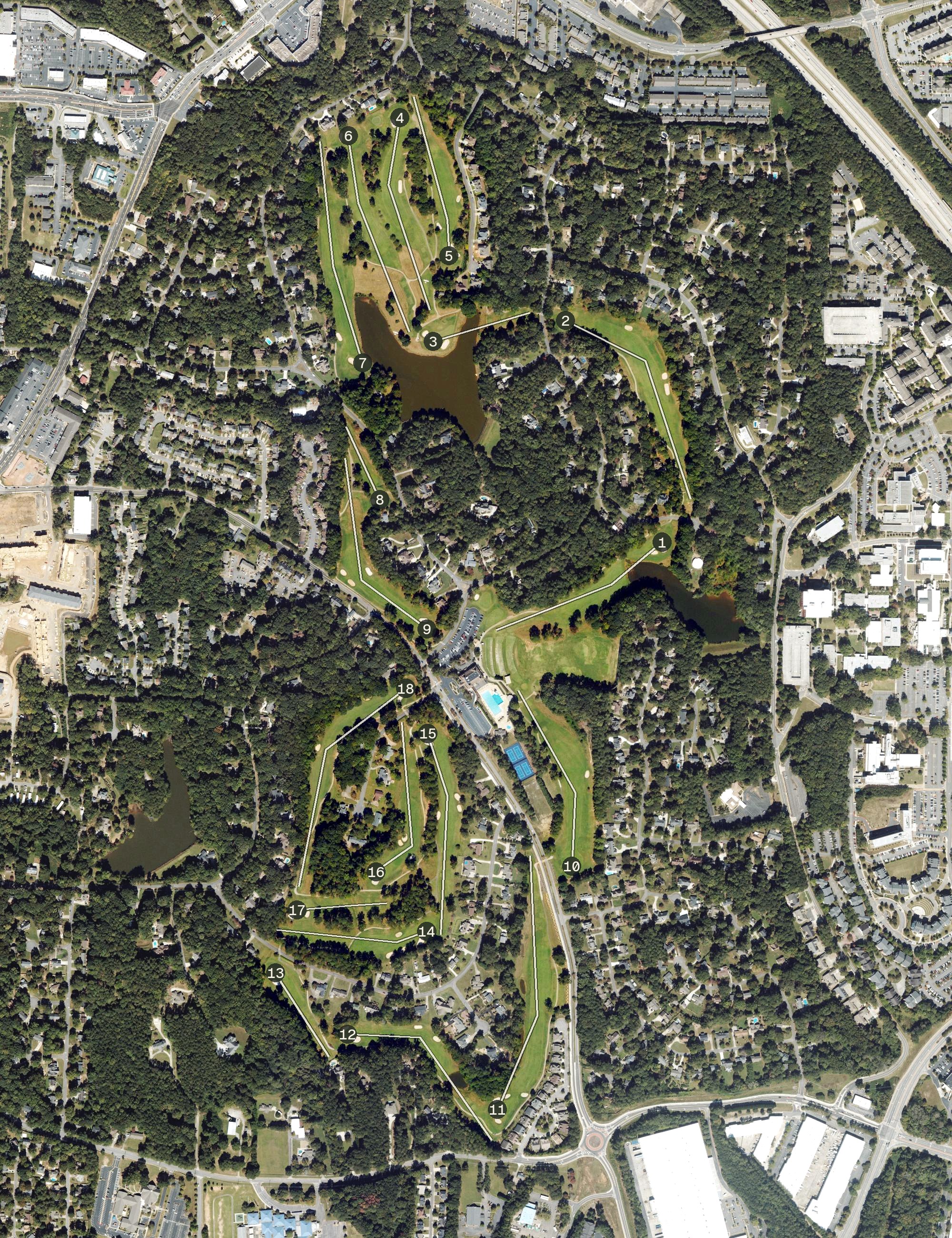 Aerial view of Pinetree Country Club, GA