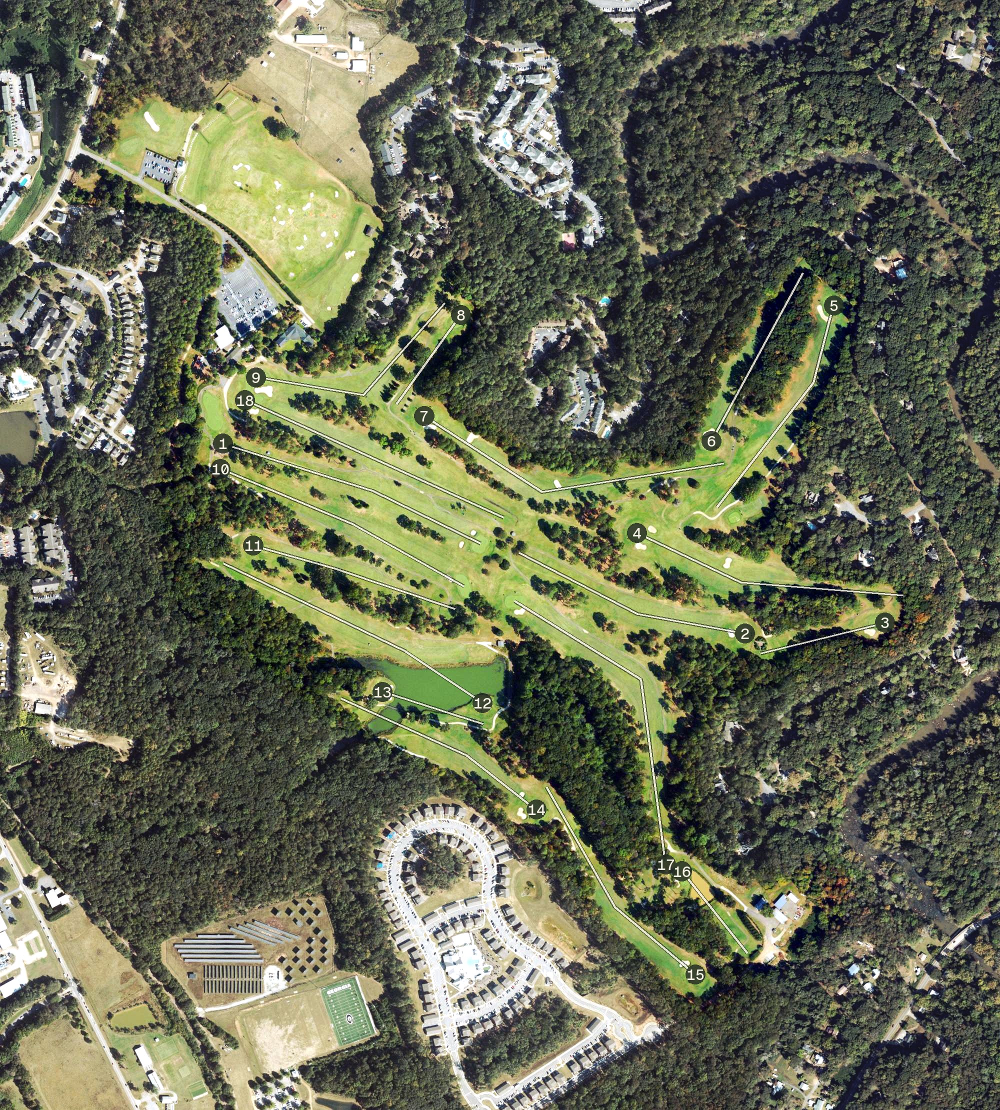 Aerial view of The University of Georgia Golf Course, GA