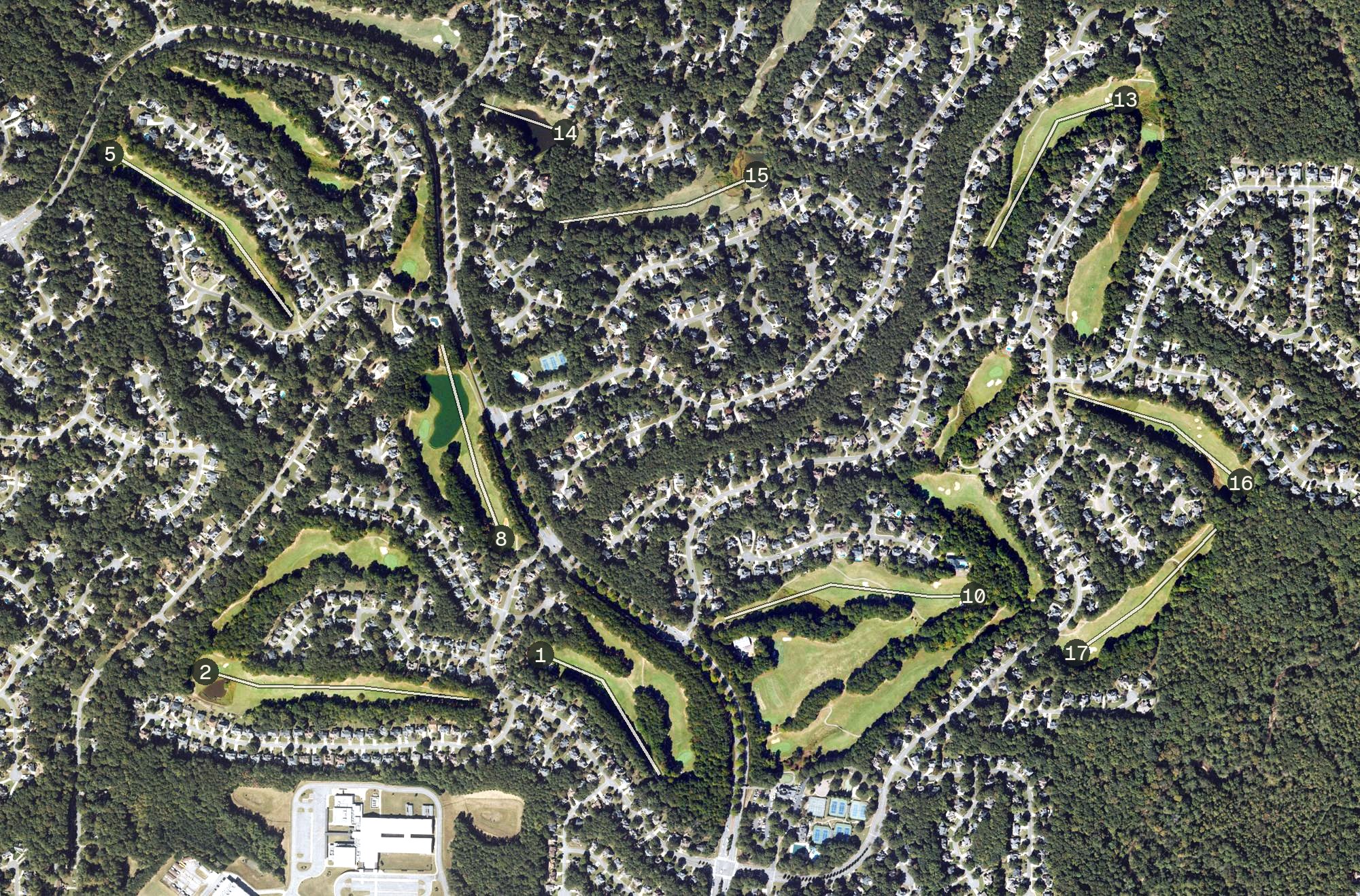 Aerial view of Towne Lake Hills Golf Club, GA
