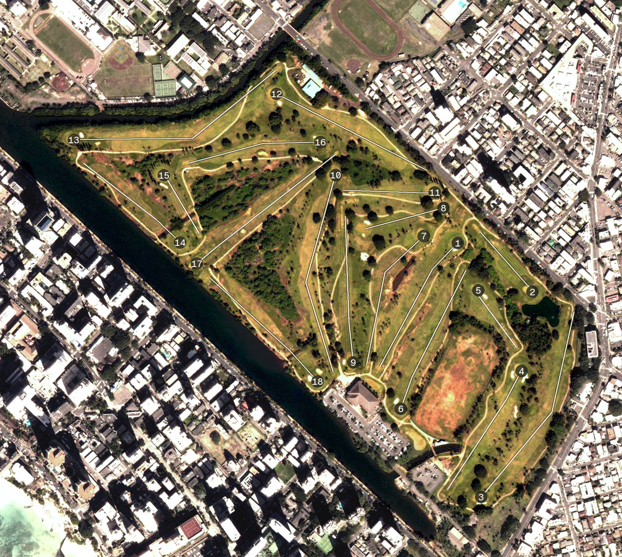 Aerial view of Ala Wai Golf Course, HI
