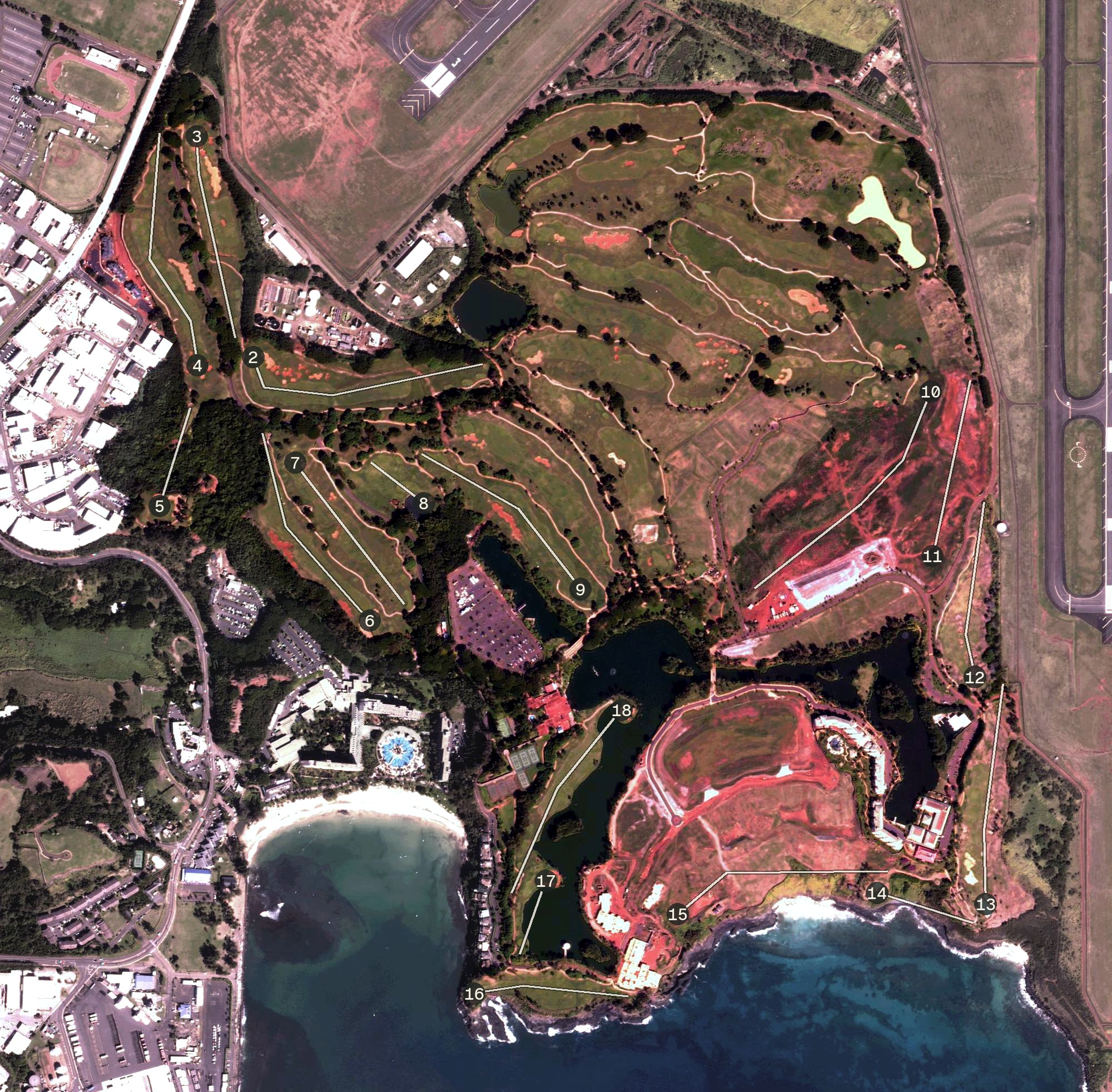 Aerial view of Ocean Course at Hokuala, HI